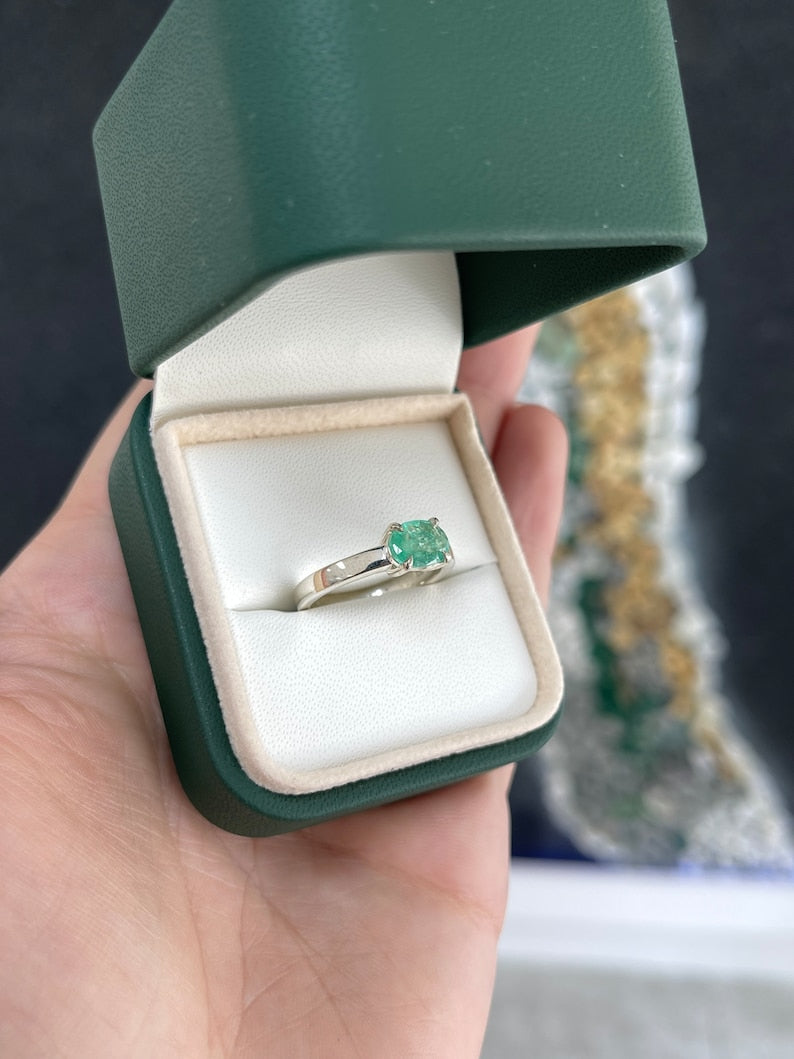 1.10ct Sterling Silver Oval Cut Emerald East to West Solitaire Ring for Women - Elegant Wedding, Engagement & Anniversary Jewelry Gift