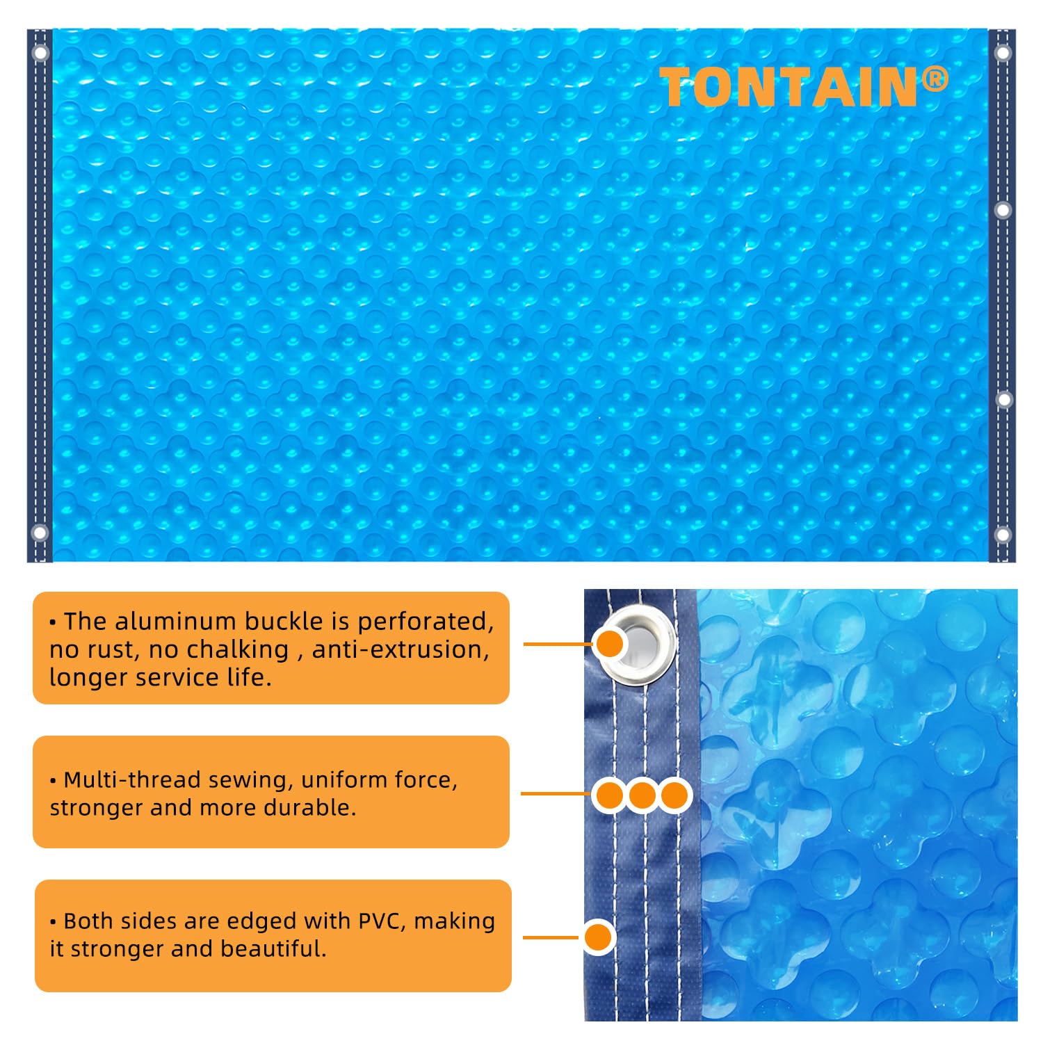 16mil 400μm Blue Quadruple Bubble Solar Pool Cover - 14x28FT Rectangle, PVC Edge & Aluminum Buckles for In-Ground/Above-Ground Pools | Sun-Powered Heating for Hot Tubs & Swimming Pools | Durable, Energy-Efficient Winter Protection