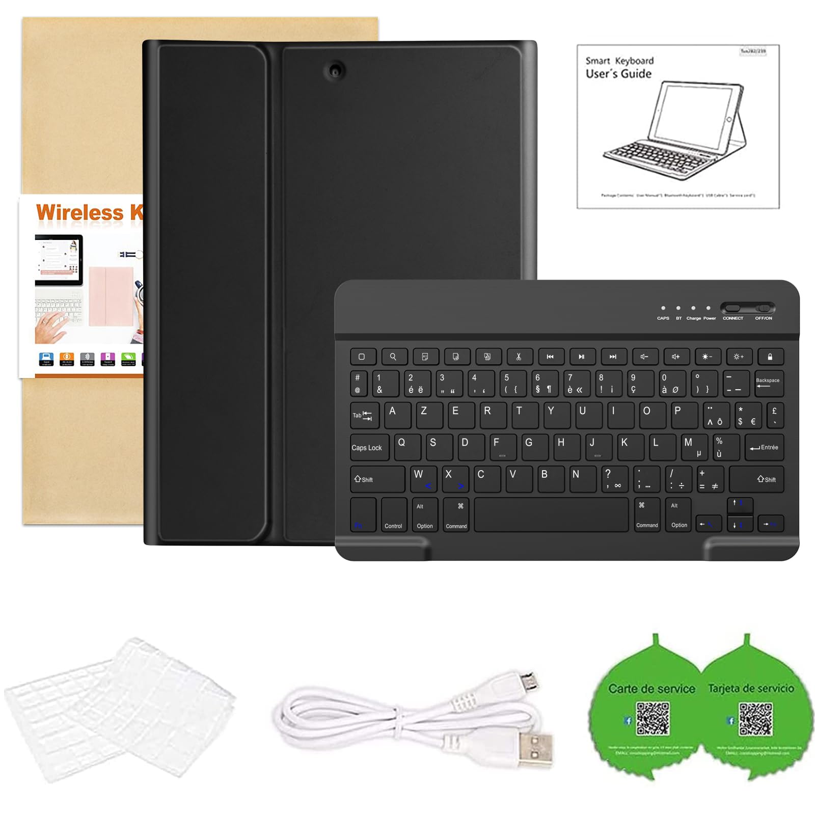 HOTLIFE Wireless Bluetooth Keyboard Case for iPad 10.2 9th/8th/7th Gen 2021/2020/2019 & iPad Air 3 2019 & iPad Pro 10.5 - French AZERTY Layout, Removable Protective Cover (Black) - Perfect for Work, Study & Travel