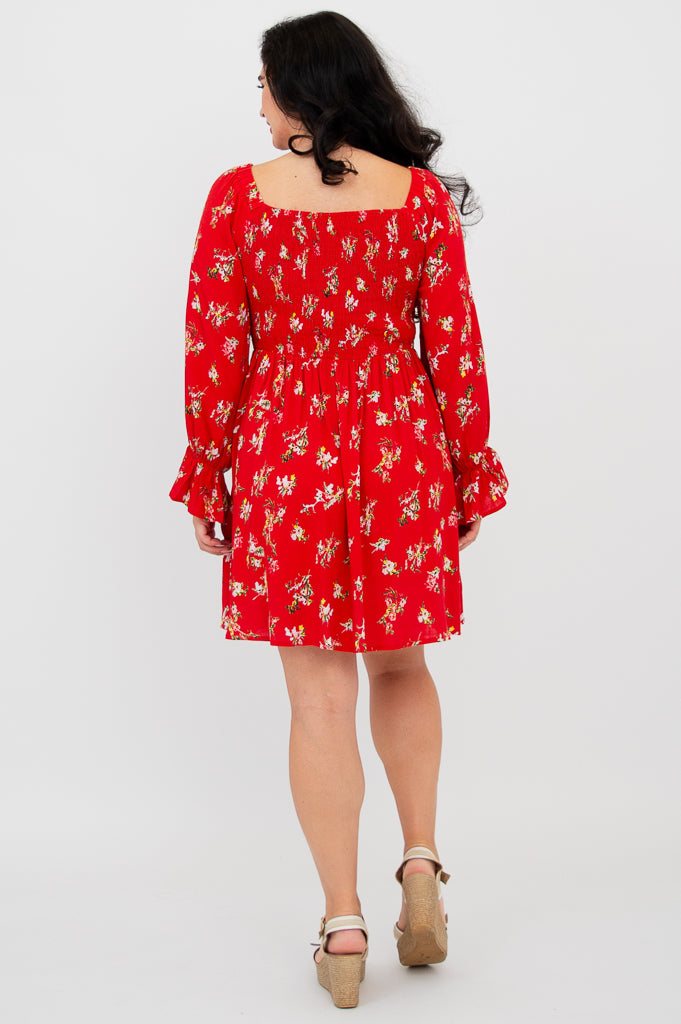 Eden Dress - Red Ditsy Floral Print Linen Bamboo Blend Summer Dress for Women | Perfect for Beach Vacations, Garden Parties & Casual Outings
