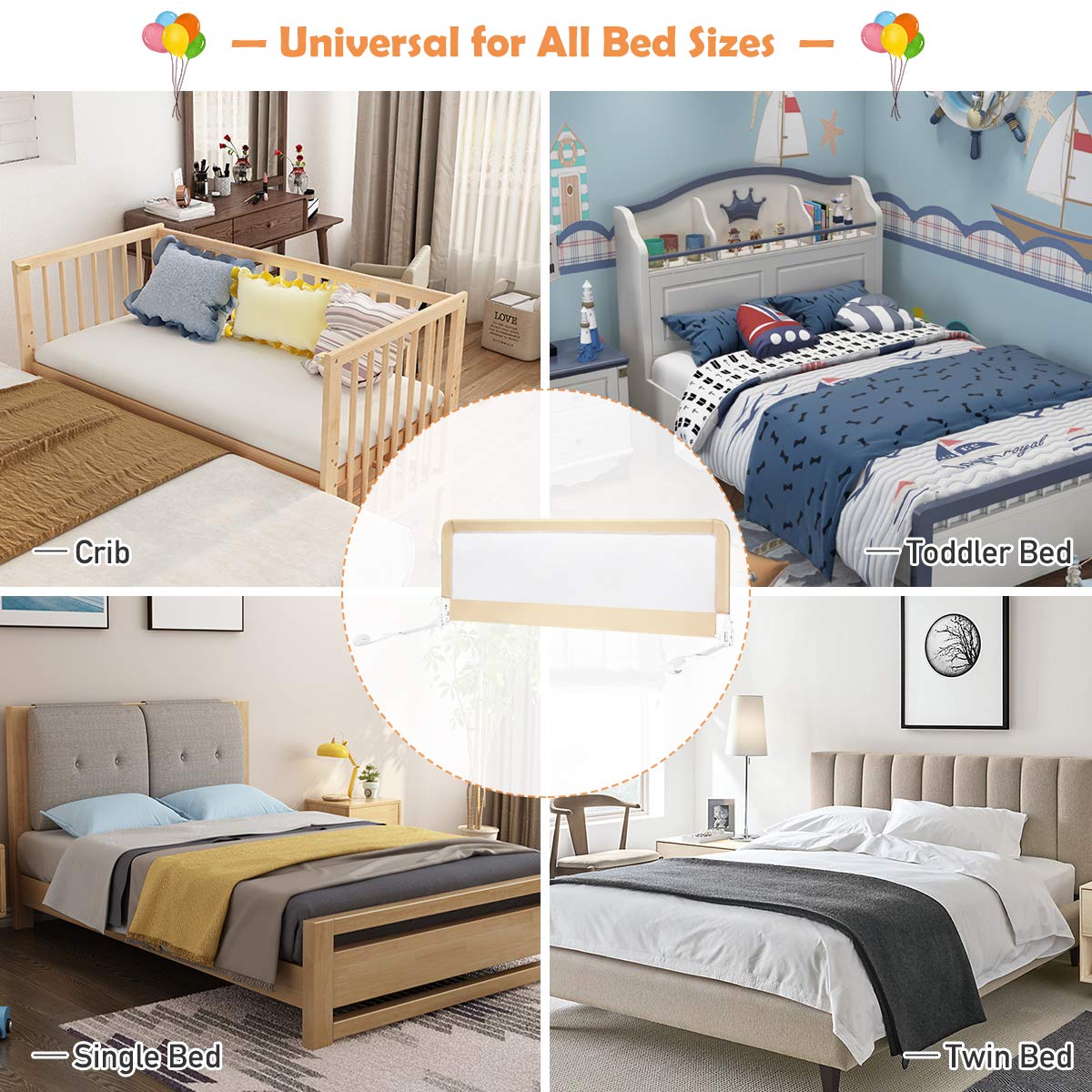 Costzon 2-Pack Extra Long Swing Down Bed Rails for Toddlers - 59-Inch Safety Bed Guards with Straps for Convertible Crib, Twin, Full, Queen & King Size Beds - Foldable Baby Bed Rail for Kids (Beige) | Perfect for Toddler Transition, Child Safety & Peace of Mind