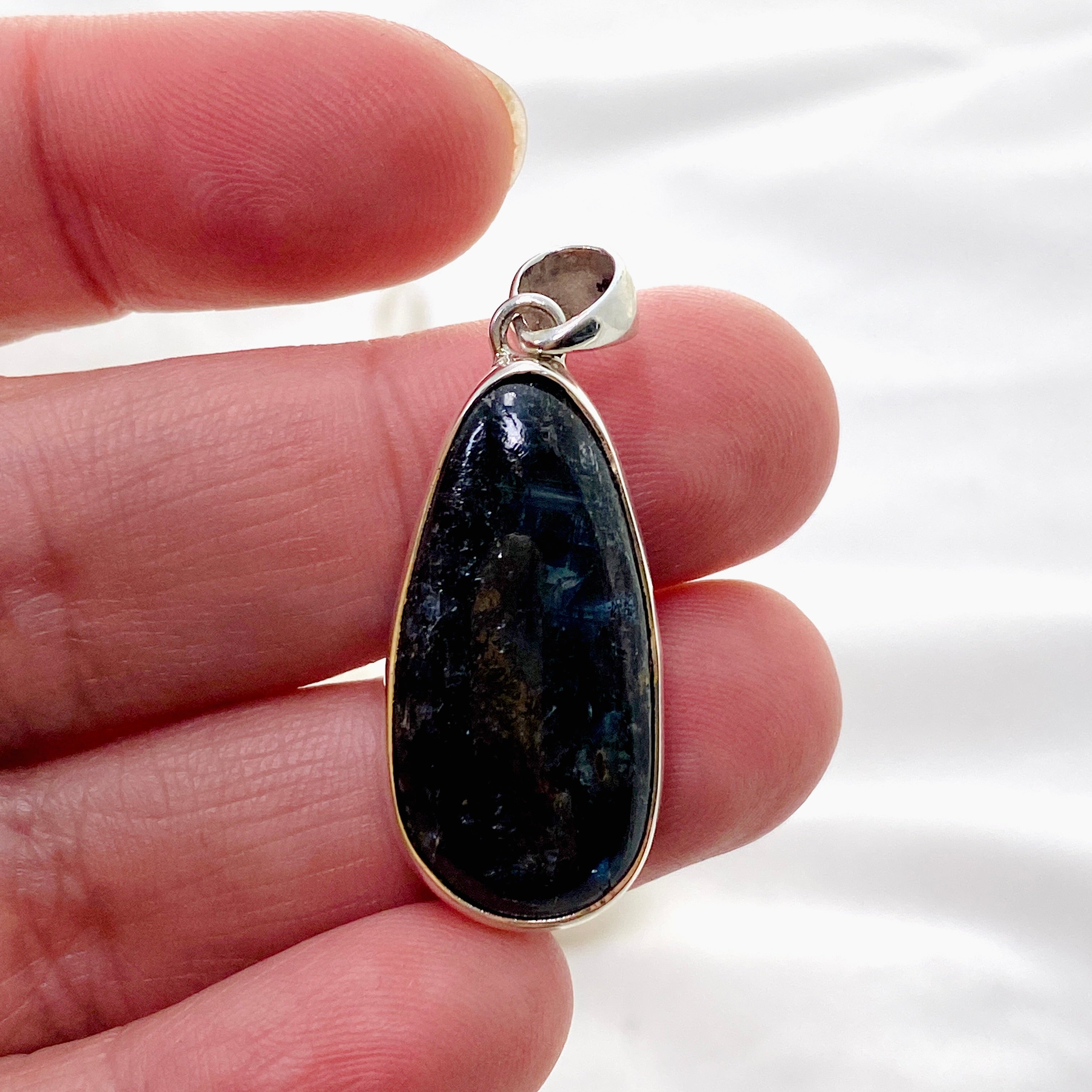 Natural Blue Kyanite Teardrop Cabochon Pendant Necklace KPGJ4618 - Healing Crystal Jewelry for Meditation & Energy Work