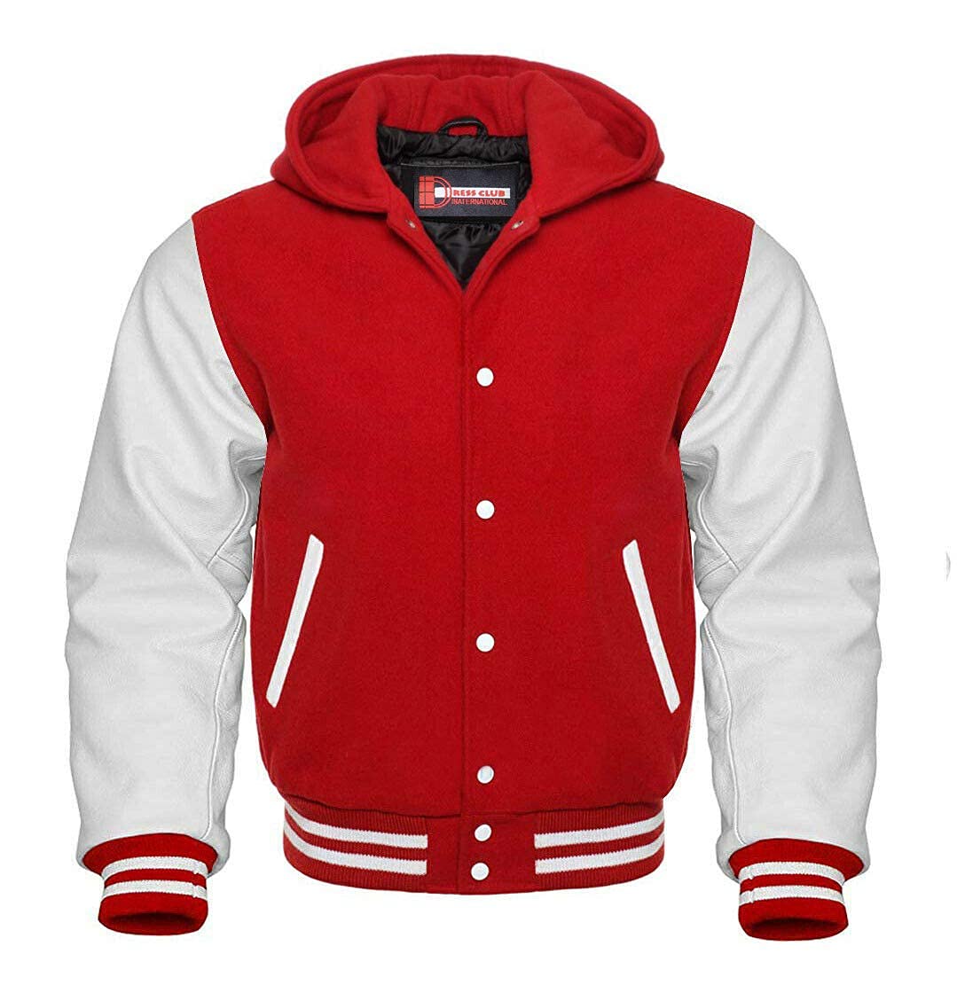 Men's Varsity Letterman Baseball Jacket - Wool Body & Genuine Leather Sleeves | Retro College Style for Casual Wear & Sports Events