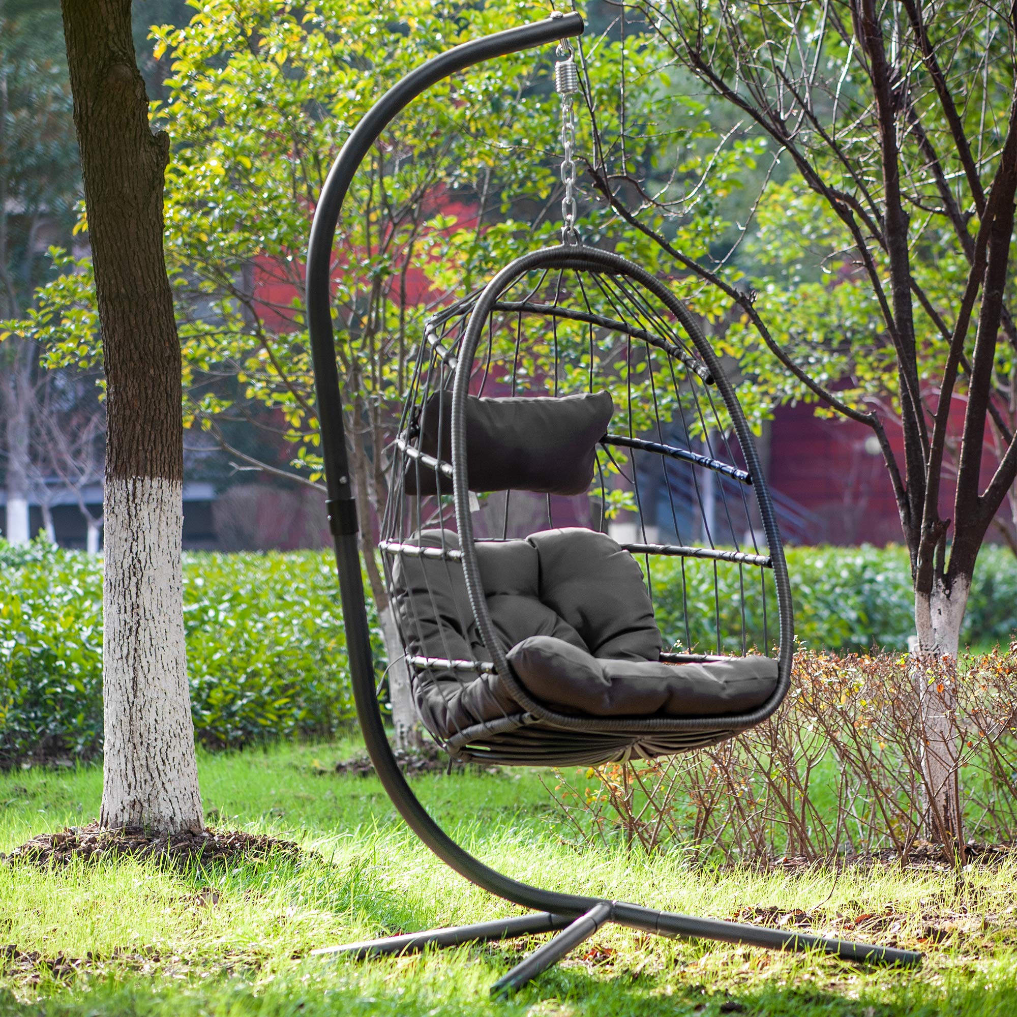 Wicker Swing Egg Chair with Stand - 350 lbs Weight Capacity Hanging Hammock for Patio, Garden, Balcony & Backyard Relaxation