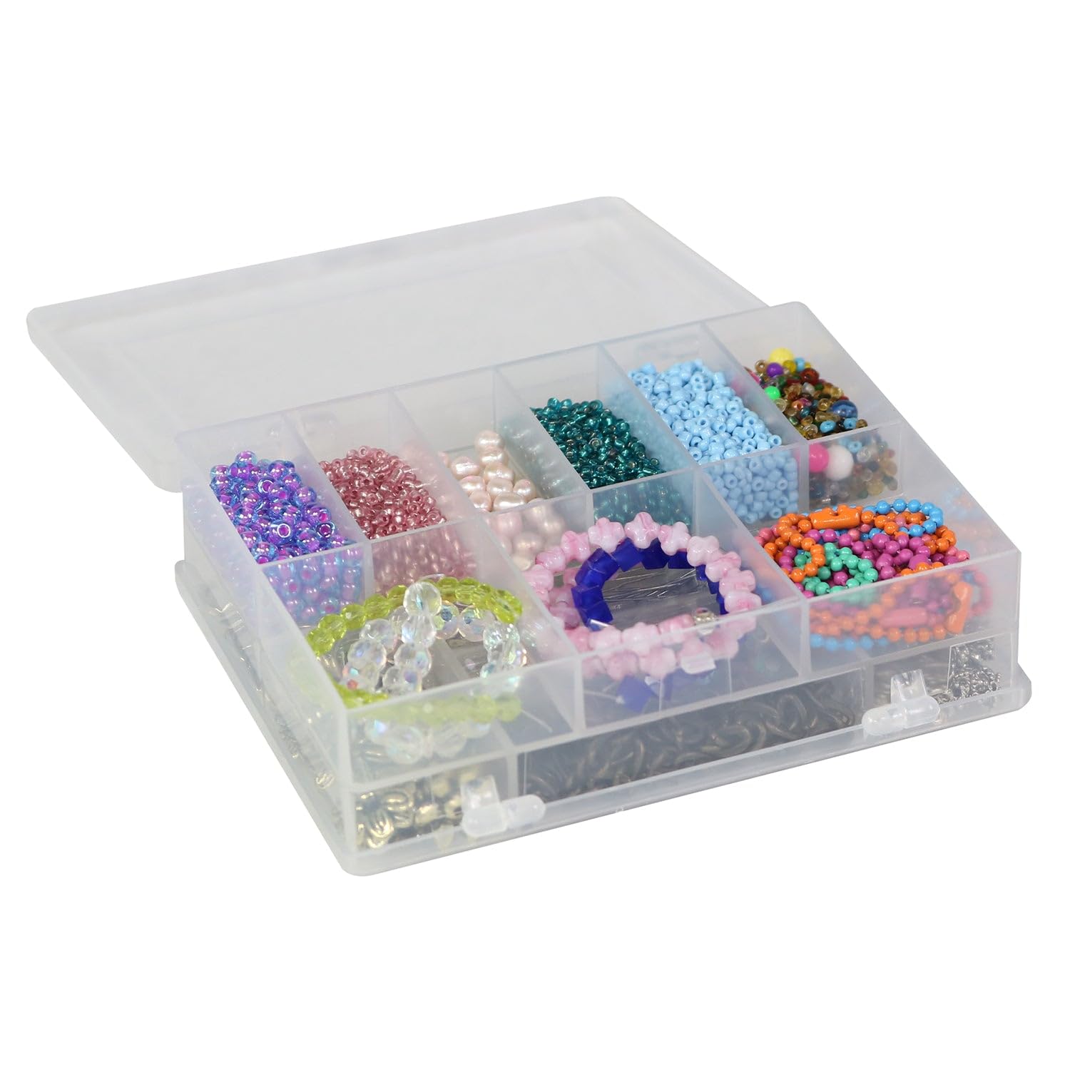 Double Sided Plastic Compartment Storage Box with Lids - Organizer for Jewelry, Crafts, Office Supplies & Small Items - Perfect for Home, Office, Travel & DIY Projects