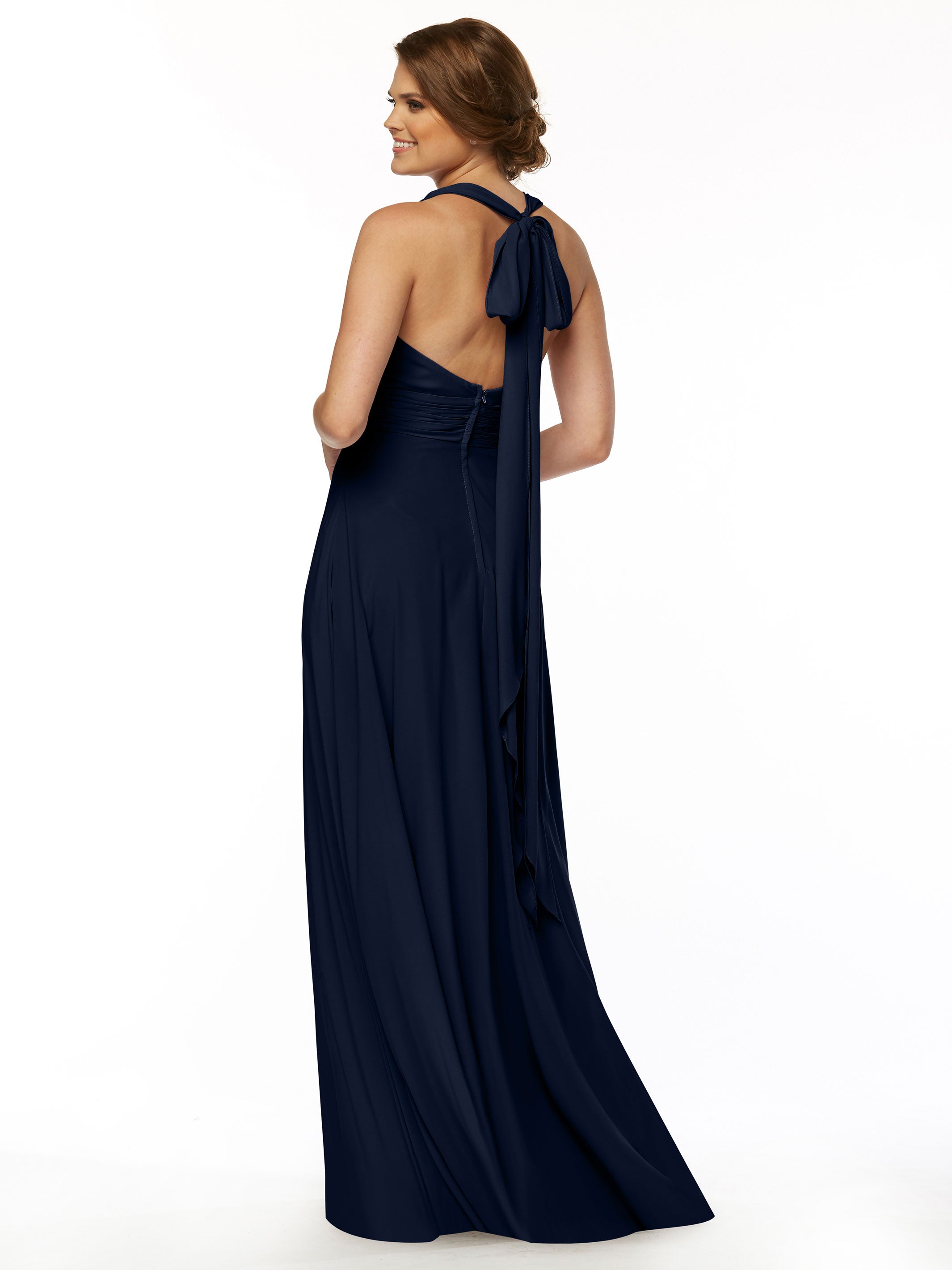 Elegant 80107 A-Line Stretch Chiffon Bridesmaid Dress with Halter V-Neck - Perfect for Weddings, Formal Events & Special Occasions