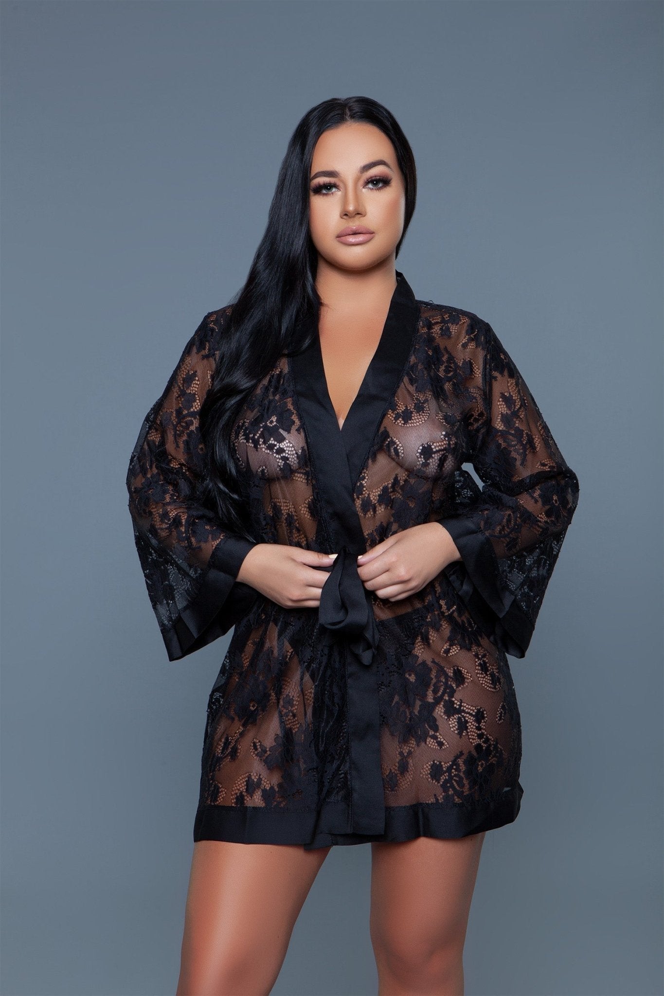 BeWicked Women's Delia Robe - Floral Lace Robe with Satin Trim, Sexy Lingerie for Women, Perfect for Valentine's Day, Bridal Shower, Honeymoon & Boudoir Photography