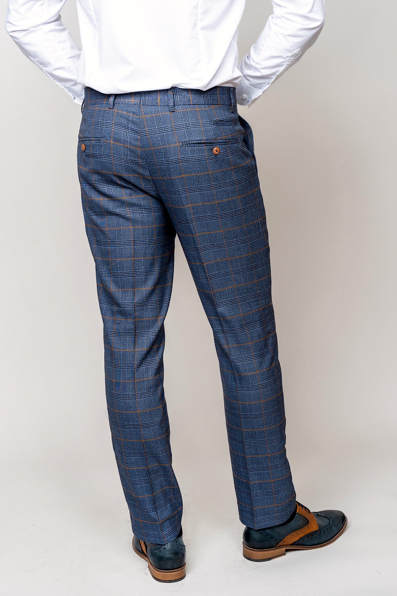 JENSON Men's Sky Blue Check Suit with Kelvin Tan Waistcoat - Formal Business Attire for Weddings, Office & Special Occasions