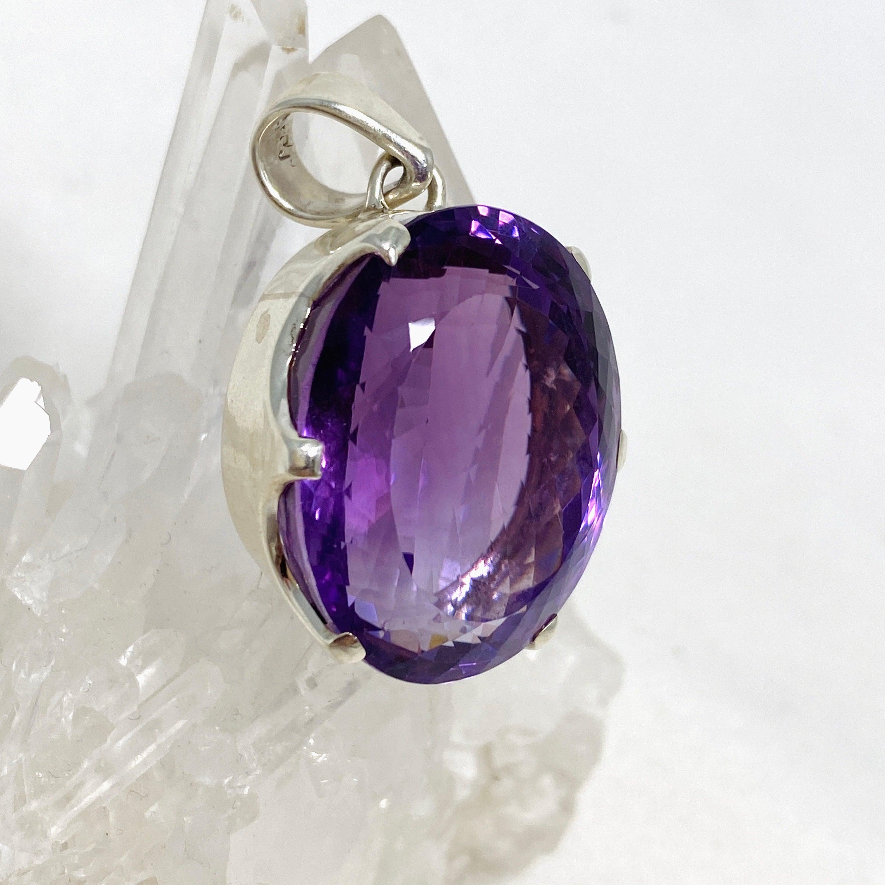 Natural Amethyst Faceted Oval Pendant Necklace for Women - Elegant Purple Gemstone Jewelry Gift for Birthday, Anniversary & Special Occasions