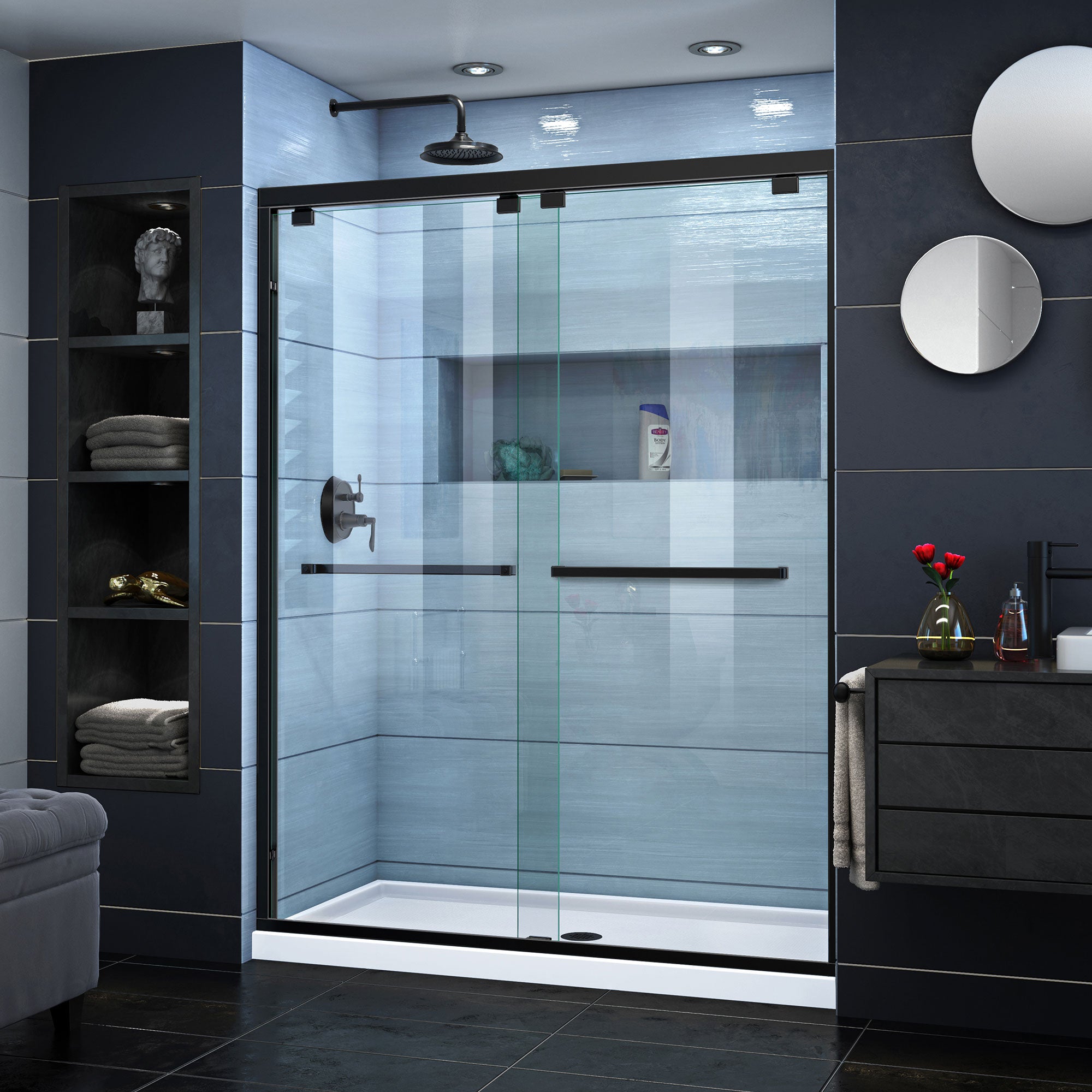 DreamLine Encore 56-60 Inch W x 76 Inch H Semi-Frameless Bypass Sliding Shower Door - Modern Bathroom Upgrade for Small Spaces & Luxurious Spa Experience