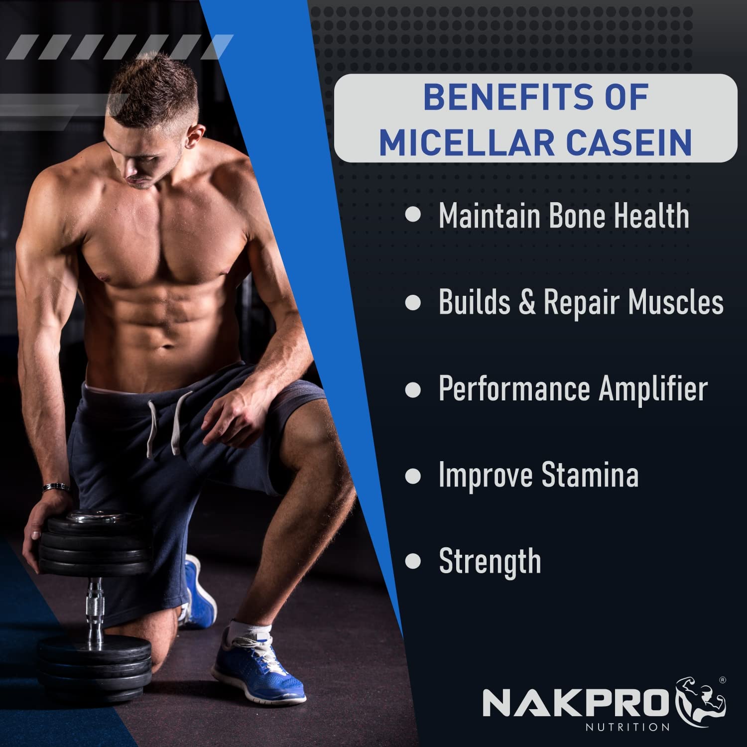 NAKPRO 100% Micellar Casein Protein Powder - Unflavored 1kg | 28.8g Protein, 12.1g EAAs, 5.48g BCAAs | Slow Digesting Protein Supplement for Muscle Recovery & Overnight Nutrition | Ideal for Post-Workout, Bedtime & Weight Management