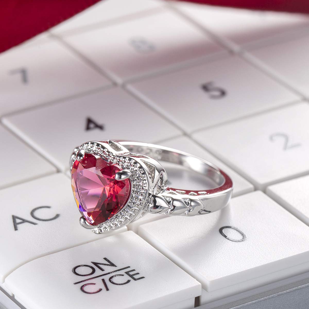 Ruby Heart Shaped Cubic Zirconia Promise Ring for Women - Elegant Commitment & Anniversary Jewelry Gift for Girlfriend, Fiancée, or Wife | Perfect for Valentine's Day, Engagement, or Romantic Occasions