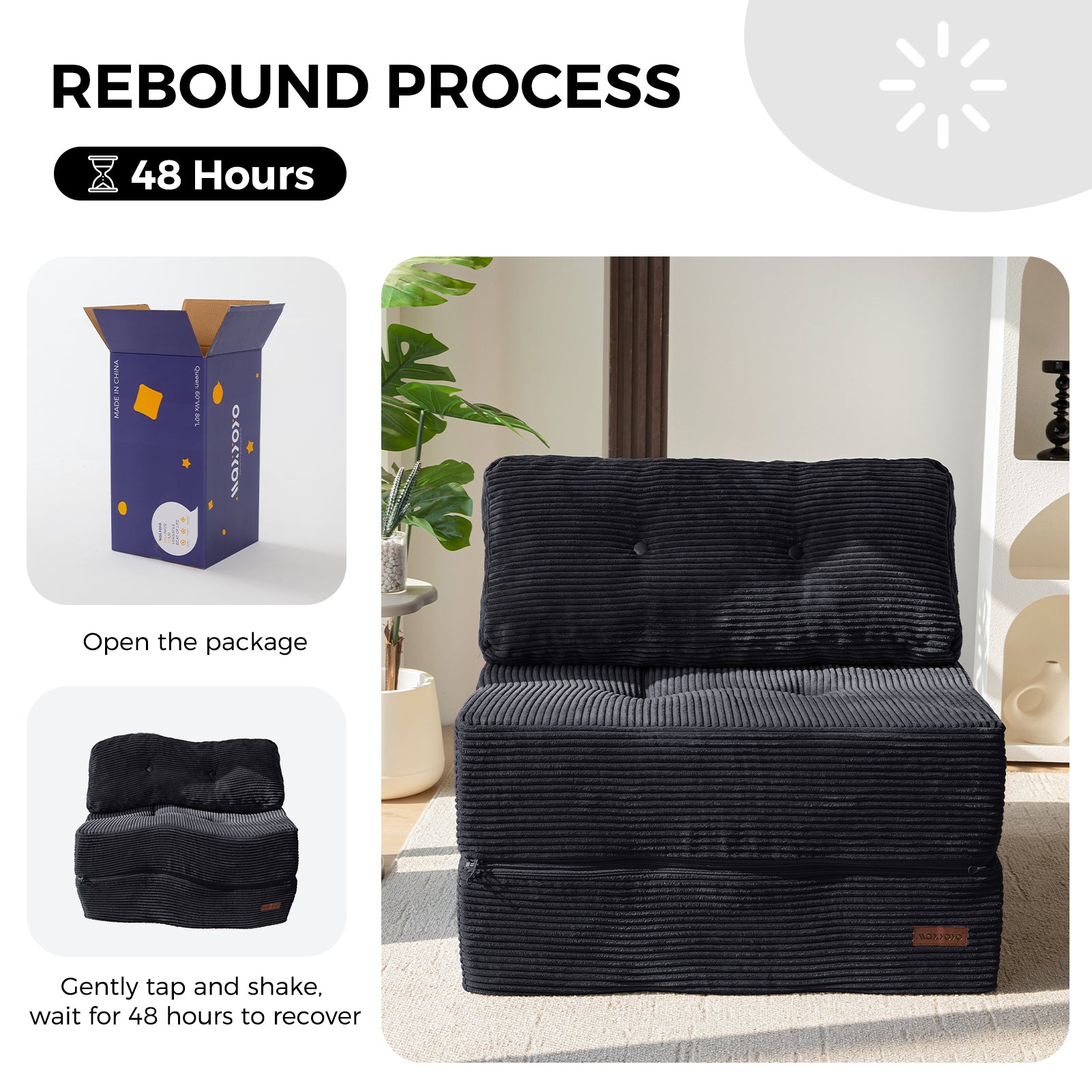 MAXYOYO Folding Sofa Bed - Convertible Sleeper Sofa with High Density Support Foam for Small Spaces, Guest Room & Studio Apartments - Perfect for Living Room, Bedroom & Office - Black