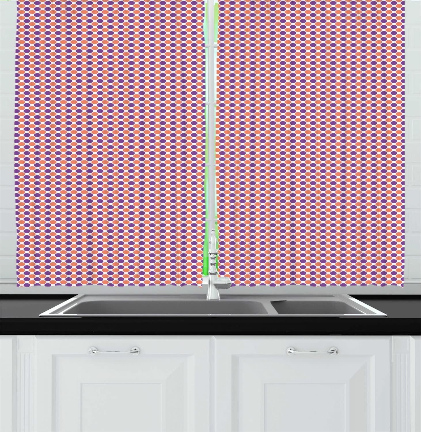 Ambesonne Geometric Circle Pattern Kitchen Curtains - 2 Panels, 55