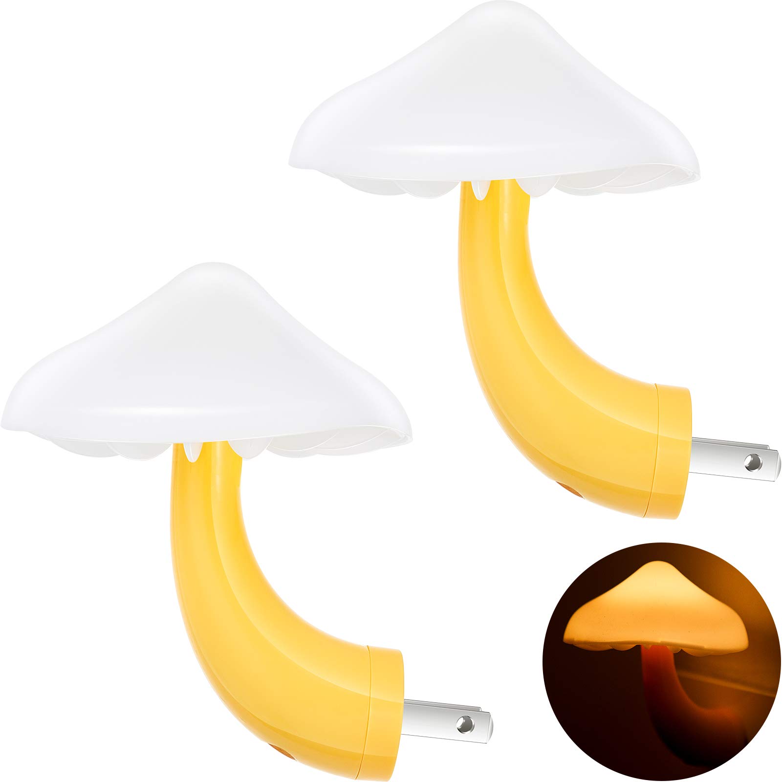 Mudder 2 Pack LED Mushroom Night Light Plug in Wall Lamp with Auto Sensor - Cute Mini Mushroom Nightlight for Kids Room, Nursery Decor, Bedroom, Bathroom - Perfect Gift for Adults & Children (Yellow with White Cover) - Creates Cozy Ambiance for Nighttime Feedings, Bedtime Stories & Safe Navigation
