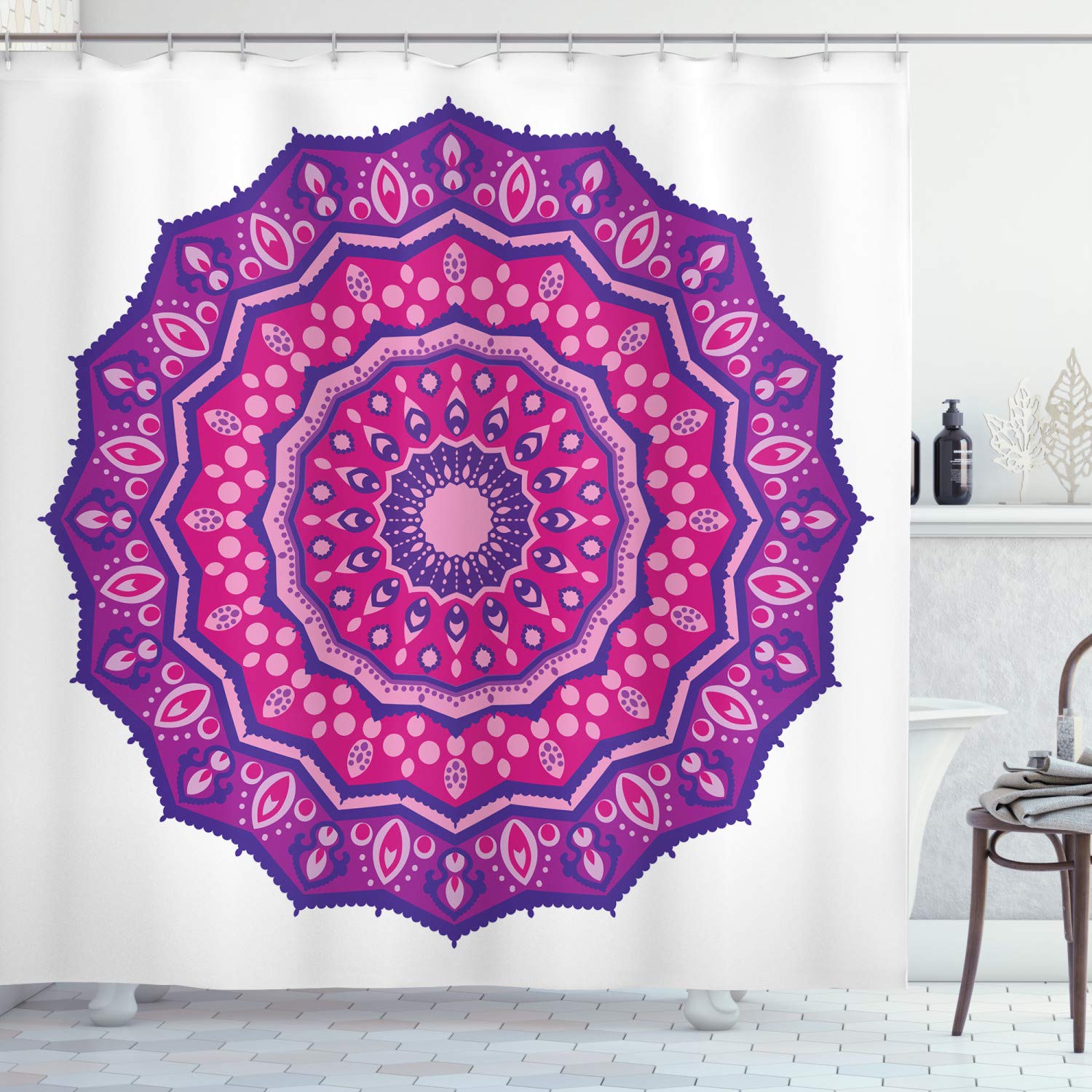 Ambesonne Bohemian Mandala Shower Curtain - Purple Hippie Bathroom Decor with Intricate Eastern Design, 69