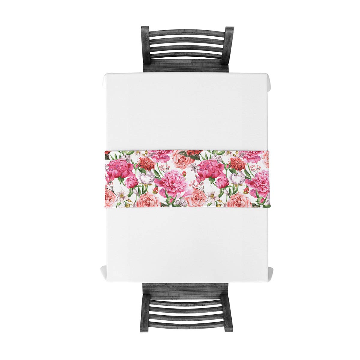 Blooming Peonies Roses Table Runner - Wedding Kitchen Decor 14x72in