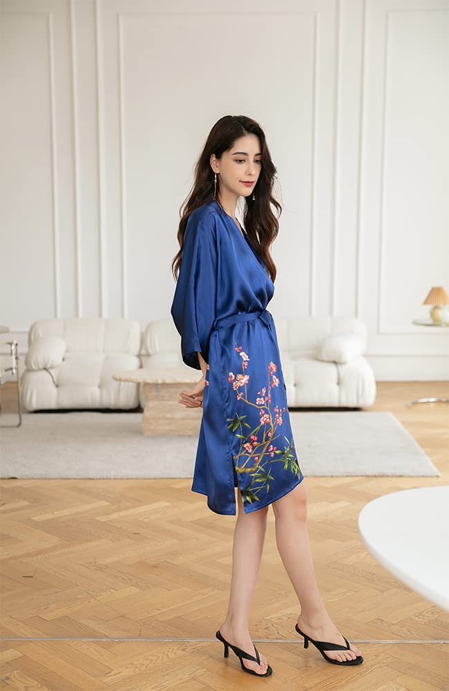 Women's 100% Silk Kimono Robe - Short Sleeve Bathrobe & Pajama Set - Lightweight Lounge Wear for Spa, Yoga & Relaxation at Home