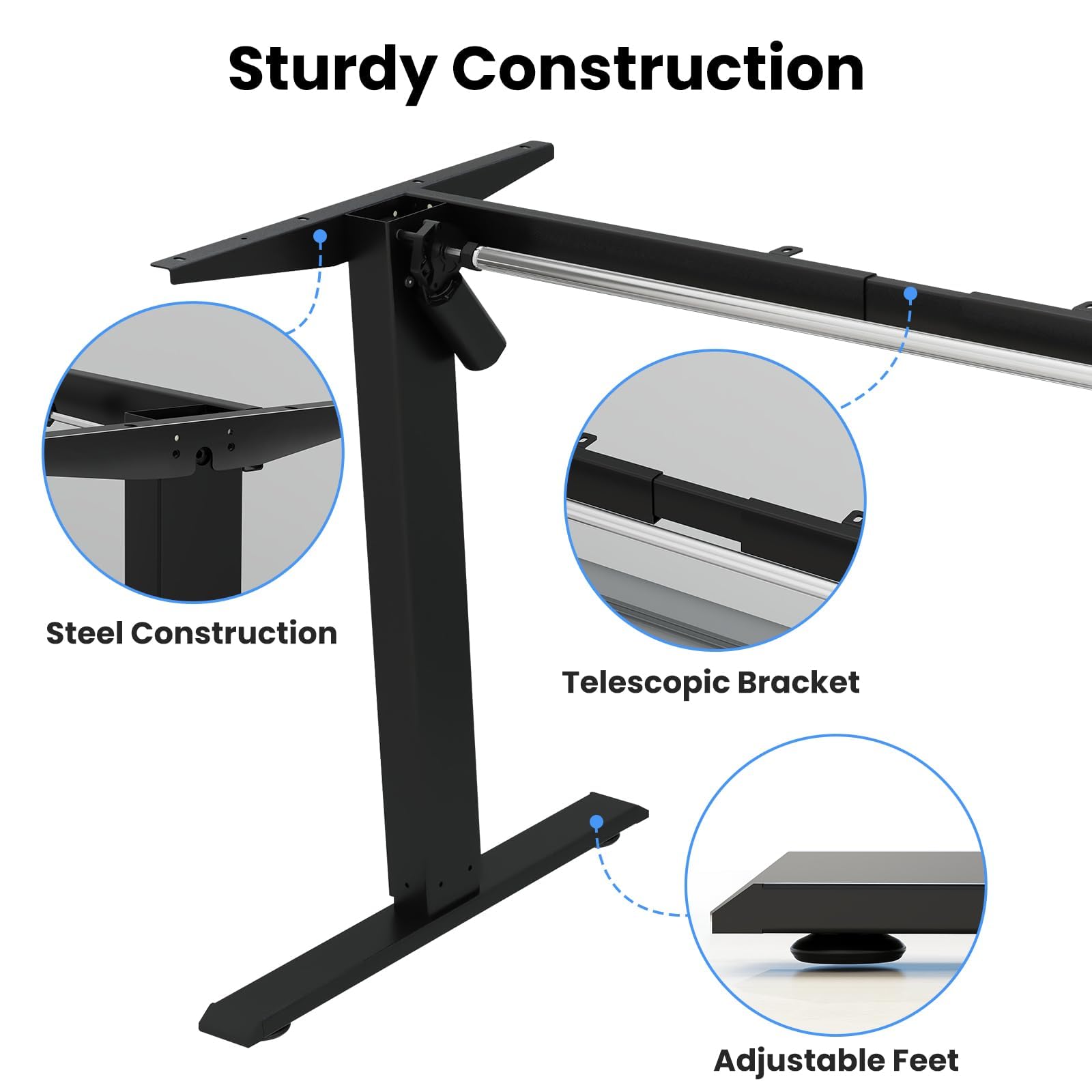 Electric Standing Desk Frame - Height Adjustable Desk Legs for 75