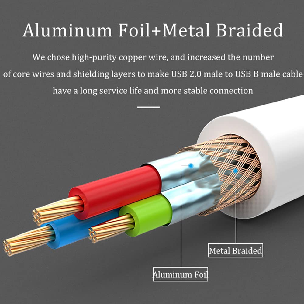 5FT USB 2.0 Printer Cable - A Male to B Male Scanner Cord Compatible with HP, Canon, Epson, Dell, Brother Printers - Perfect for Home Office & Small Business Printing Needs
