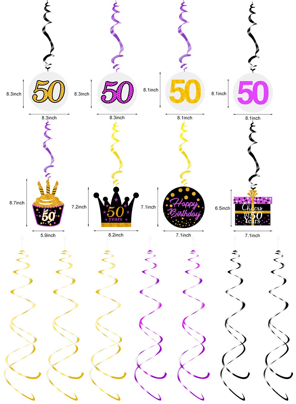 Elegant Purple & Gold 50th Birthday Party Decorations - Hanging Swirls for Women's Milestone Celebration | Perfect for 50 Years Old Birthday Party, Anniversary & Special Occasions