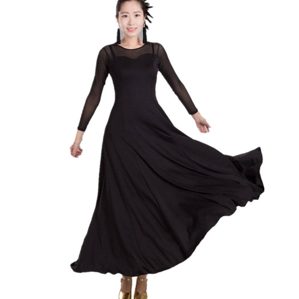 Elegant Black Women's Modern Waltz Tango Smooth Ballroom Dance Dress - Size S - Perfect for Standard Ballroom Competitions & Social Dance Events