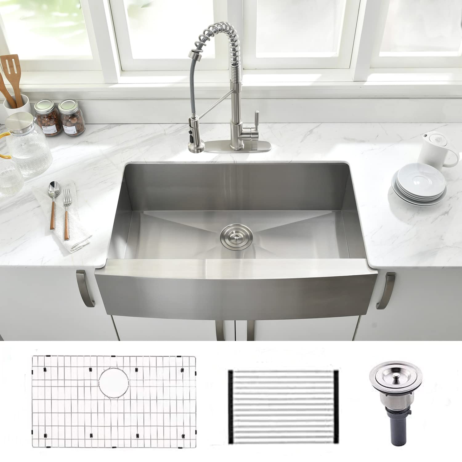 30x22 Inch Farmhouse Apron Front Sink - 16 Gauge 304 Stainless Steel Single Bowl Kitchen Sink for Farmhouse & Rustic Style Homes | Perfect for Food Prep, Washing Large Pots & Farmhouse Decor