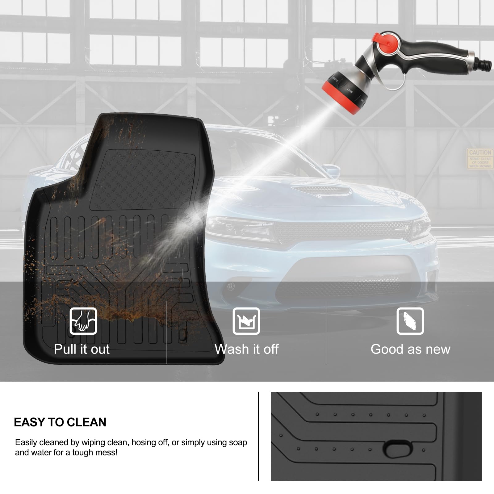 KIWI MASTER Custom Fit All-Weather Floor Mats for 2011-2023 Dodge Charger RWD & Chrysler 300 RWD - TPE Slush Liners Set (Front & Rear, 2 Rows, Black) - Perfect for Winter Snow, Mud, and Everyday Protection