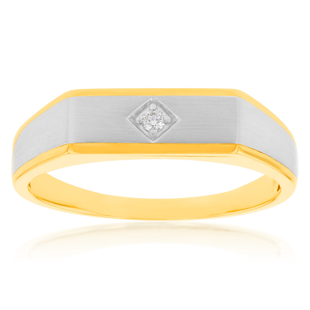 9ct Yellow & White Gold Men's Diamond Ring - Elegant Wedding Band & Anniversary Gift for Him