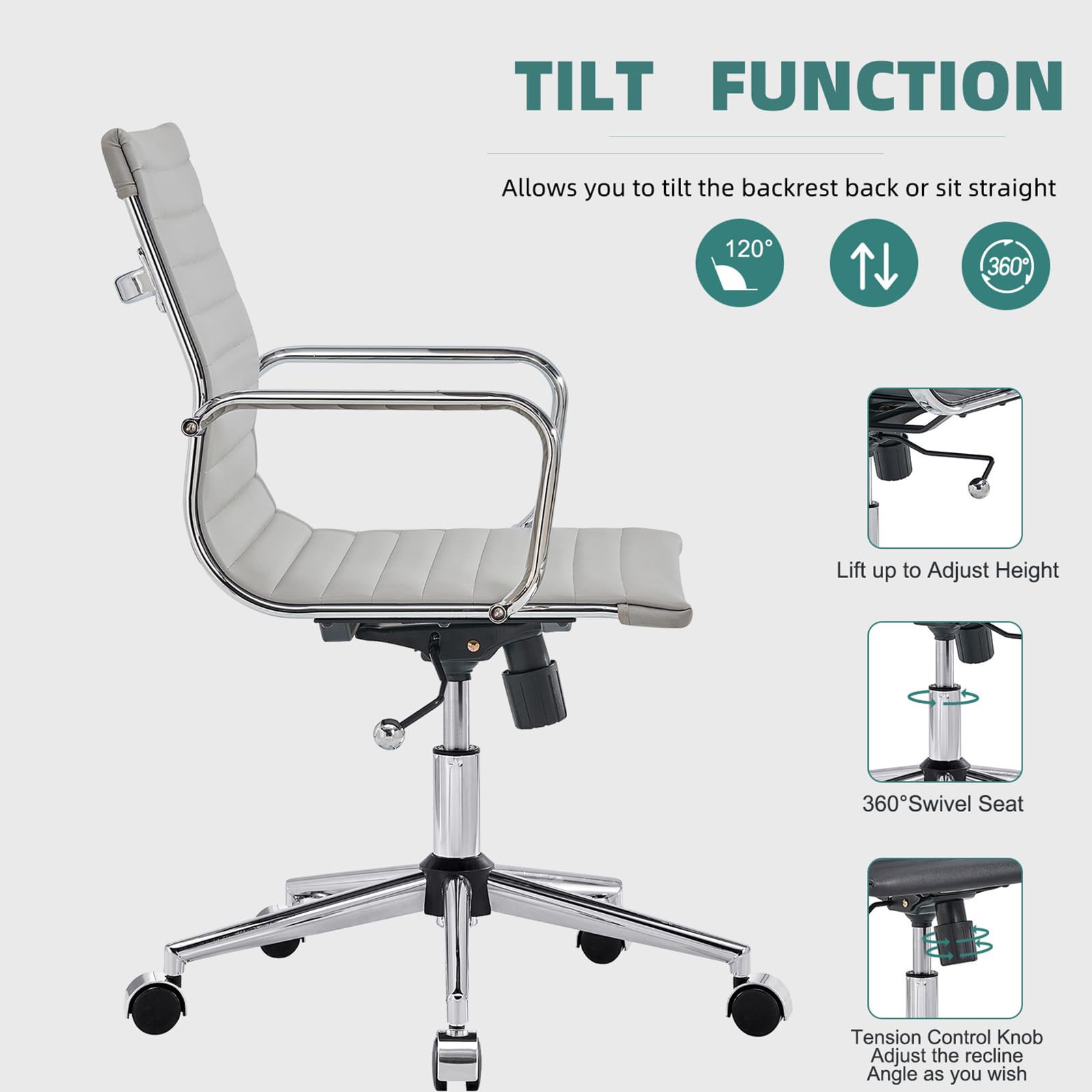 Ergonomic Grey Office Chair - High Back Leather Executive Desk Chair for Home & Conference Room - Comfortable Swivel Computer Chair for Work & Gaming (1pc) - Perfect for Long Hours at Home Office or Office Meetings