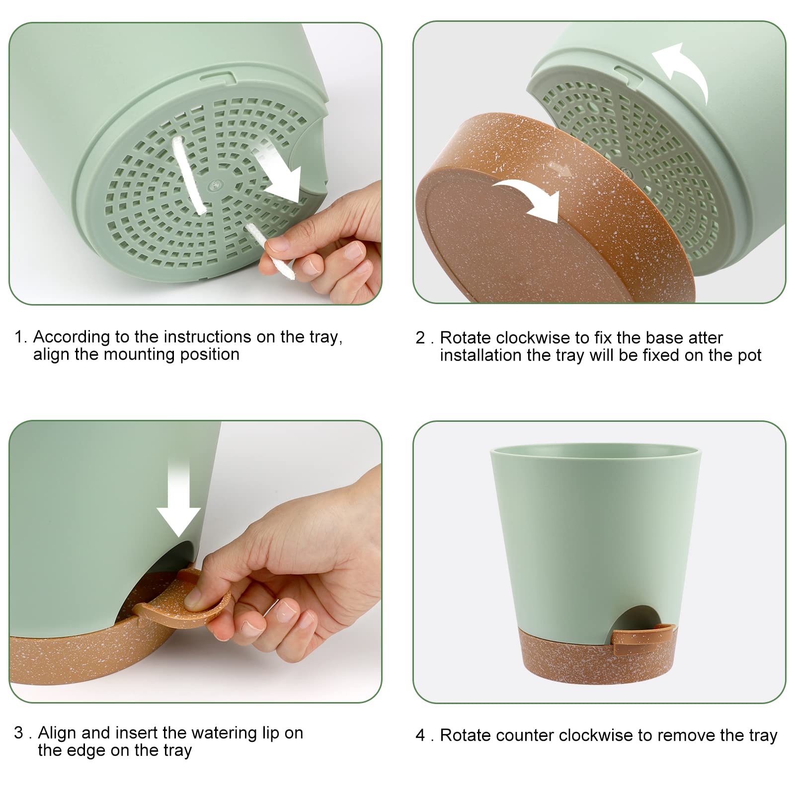 Self Watering Plant Pots with Drainage Holes & Saucers - 5 to 8 Inch Indoor Flower Planters (Set of 6, Green) - Perfect for Home Decor, Office Plants, Herb Gardens & Succulent Arrangements