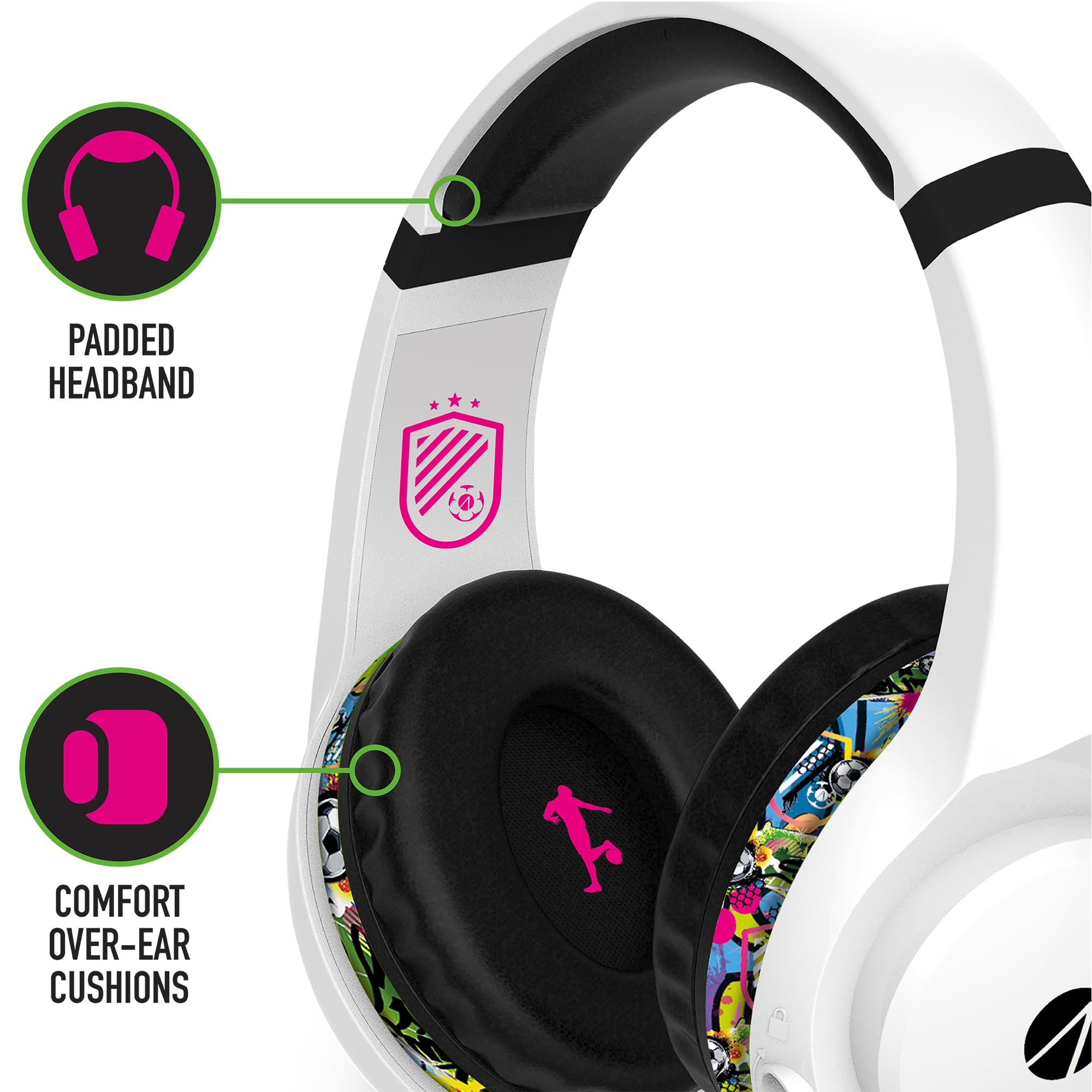 Wireless Gaming Headset with Stand - Noise Cancelling Mic, Comfortable Ear Cushions for PC/PS5/Xbox (White & Black Graffiti Design) - Perfect for Esports, Streaming & Late-Night Gaming Sessions