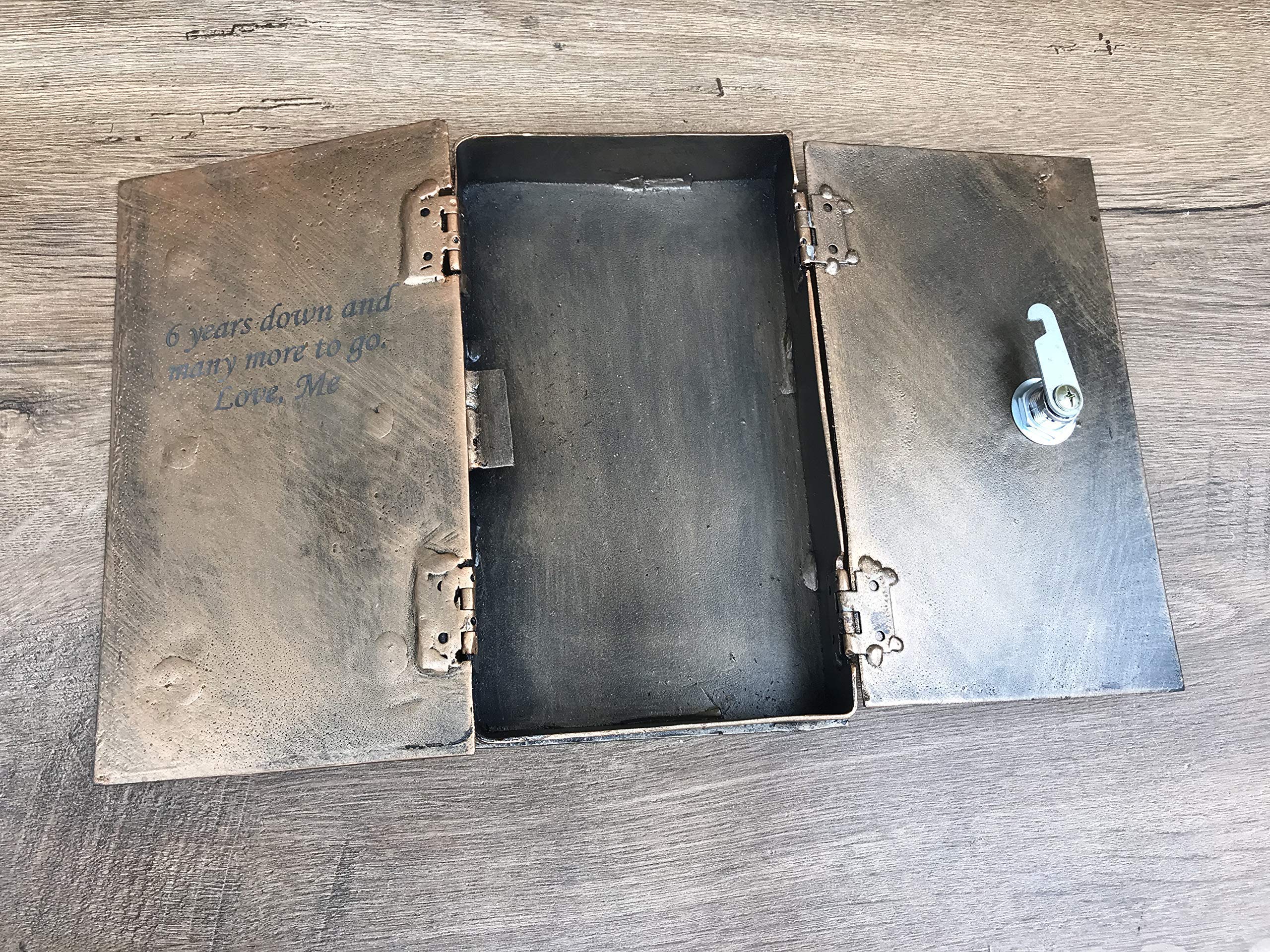 Engraved Metal Book with Lock & Key - Hidden Secret Compartment - Personalized 6th Anniversary Gift - Perfect for Romantic Surprises & Keepsake Storage
