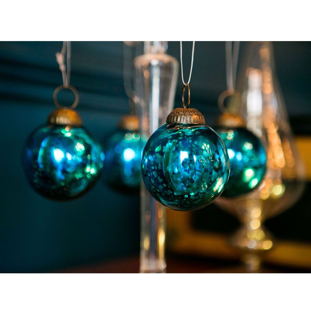 2.5 Inch Turquoise Ava Mercury Glass Ball Ornament - Elegant Christmas Tree Decor, Holiday Home Decoration for Festive Parties & Winter Celebrations