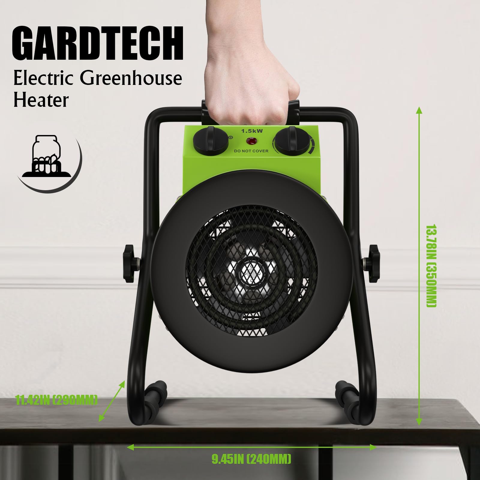 Gardtech 1500W Digital Greenhouse Heater with Thermostat - Portable Outdoor Grow Tent Heater with Overheat Protection & Strong Airflow - Fast Heating for Patio, Garage, Flower House, Greenhouses & Indoor Plants (Green) - Perfect for Winter Gardening, Plant Nurseries & Cold Weather Protection