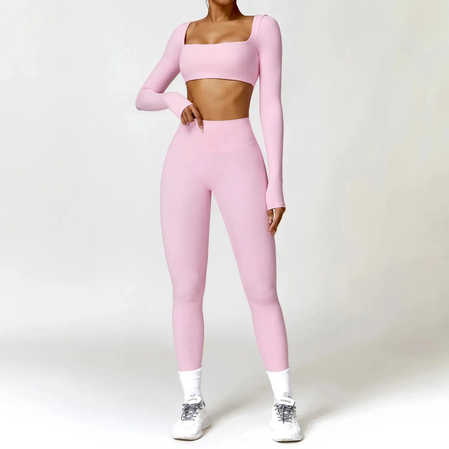 2PCS Women's Quick Dry Yoga Outfit - Long Sleeve Workout Top & Pants Set for Gym, Running, Pilates | Moisture Wicking Activewear for Yoga, Fitness & Casual Wear