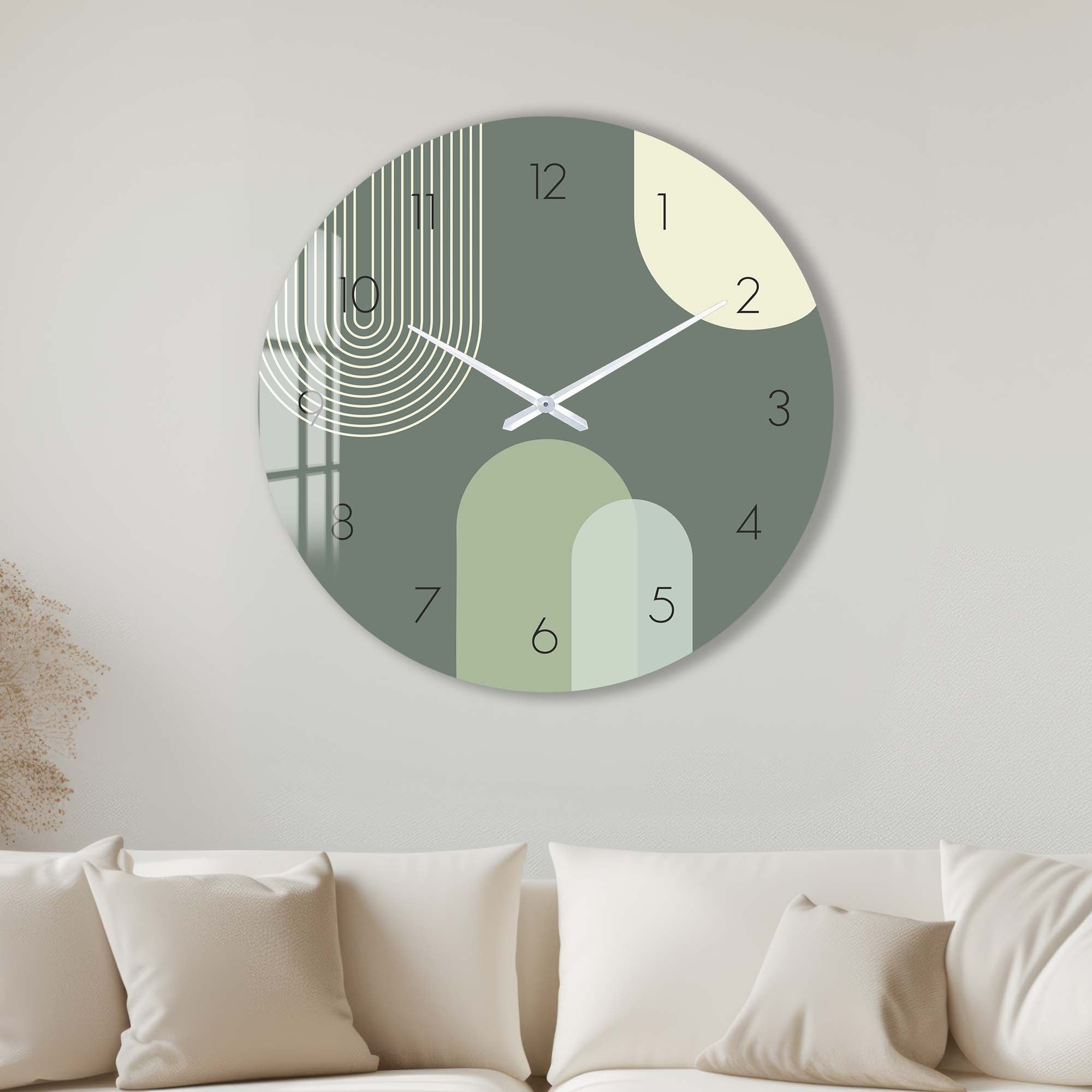 Puffy Khaki Glass Wall Clock - Modern Large Silent Non-Ticking Decorative Clock for Living Room, Bedroom, Office | Home & Office Decor