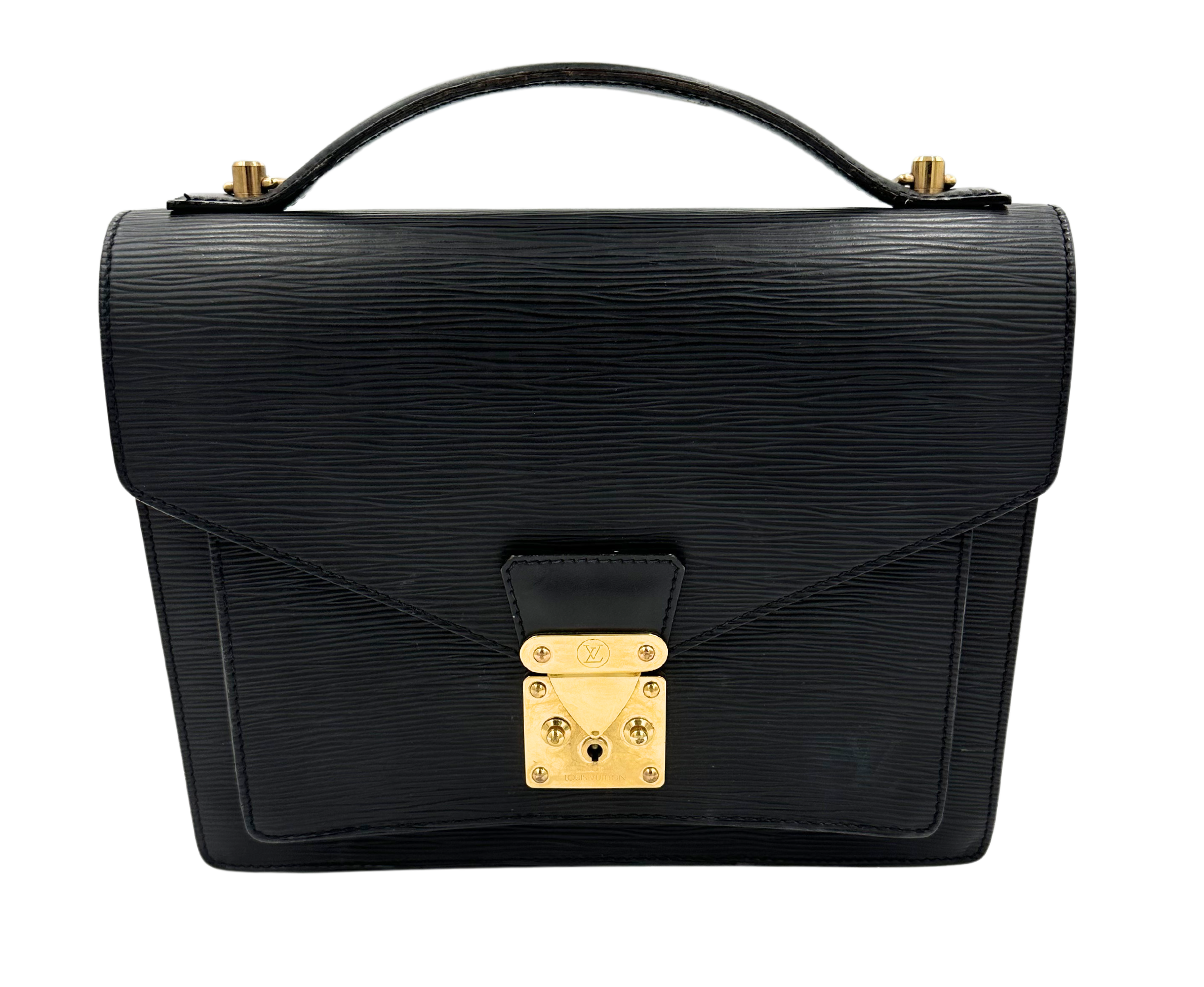 Authentic Louis Vuitton Monceau Black Epi Leather Handbag & Shoulder Bag for Women | Luxury Designer Purse for Work, Travel & Evening Events