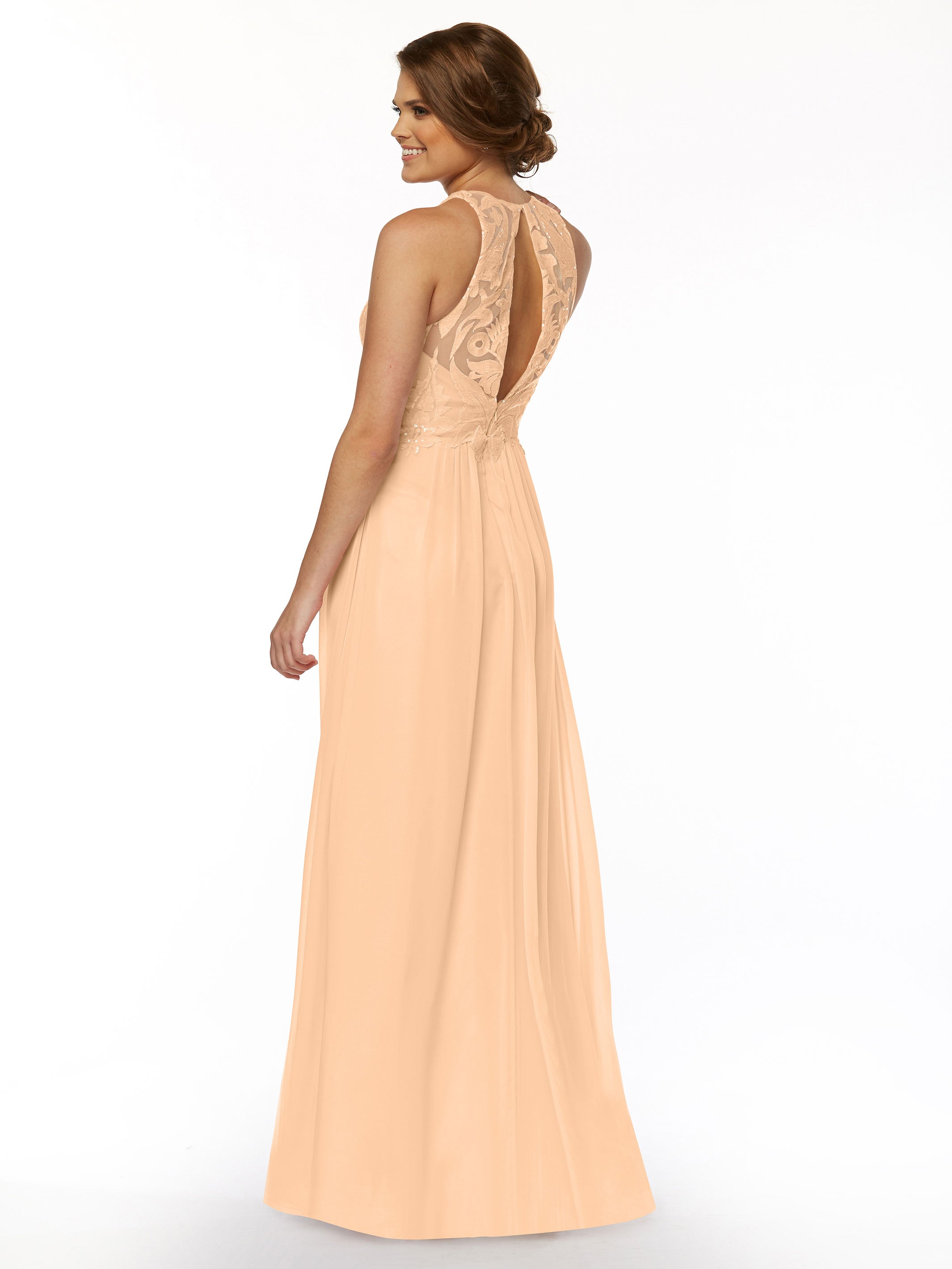 Elegant 80084 Chiffon A-Line Bridesmaid Dress with Sequin Halter Bodice - Perfect for Weddings, Parties & Formal Events