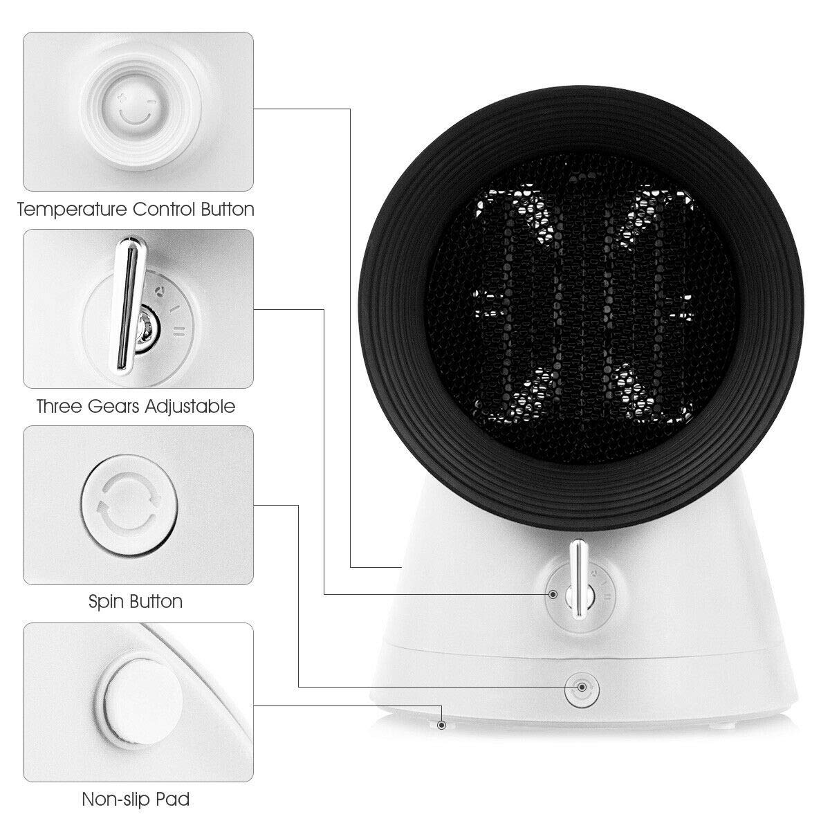 COSTWAY 2-in-1 Mini Electric Space Heater & Cooling Fan - 1500W Portable Ceramic Heater with 3 Modes, 2-Second Fast Heating, Overheat & Tip-Over Protection - Perfect for Home, Office, Bedroom, and Small Spaces (Desktop Design)