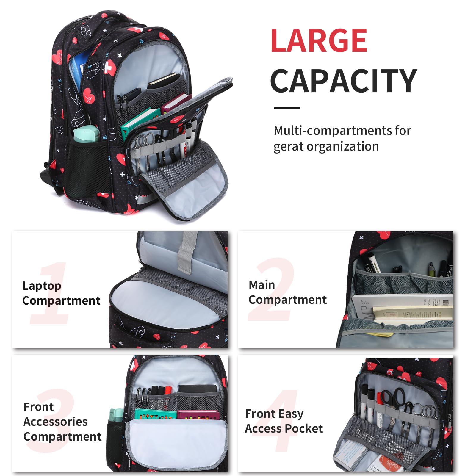 Gatycallaty Nurse Backpack for Women - Waterproof Laptop Backpack for Nursing Students, CNAs & Medical Professionals - Perfect for Hospital, College & Commuting (Heart) - Ideal for Clinical Rotations, Work Shifts & Travel Essentials