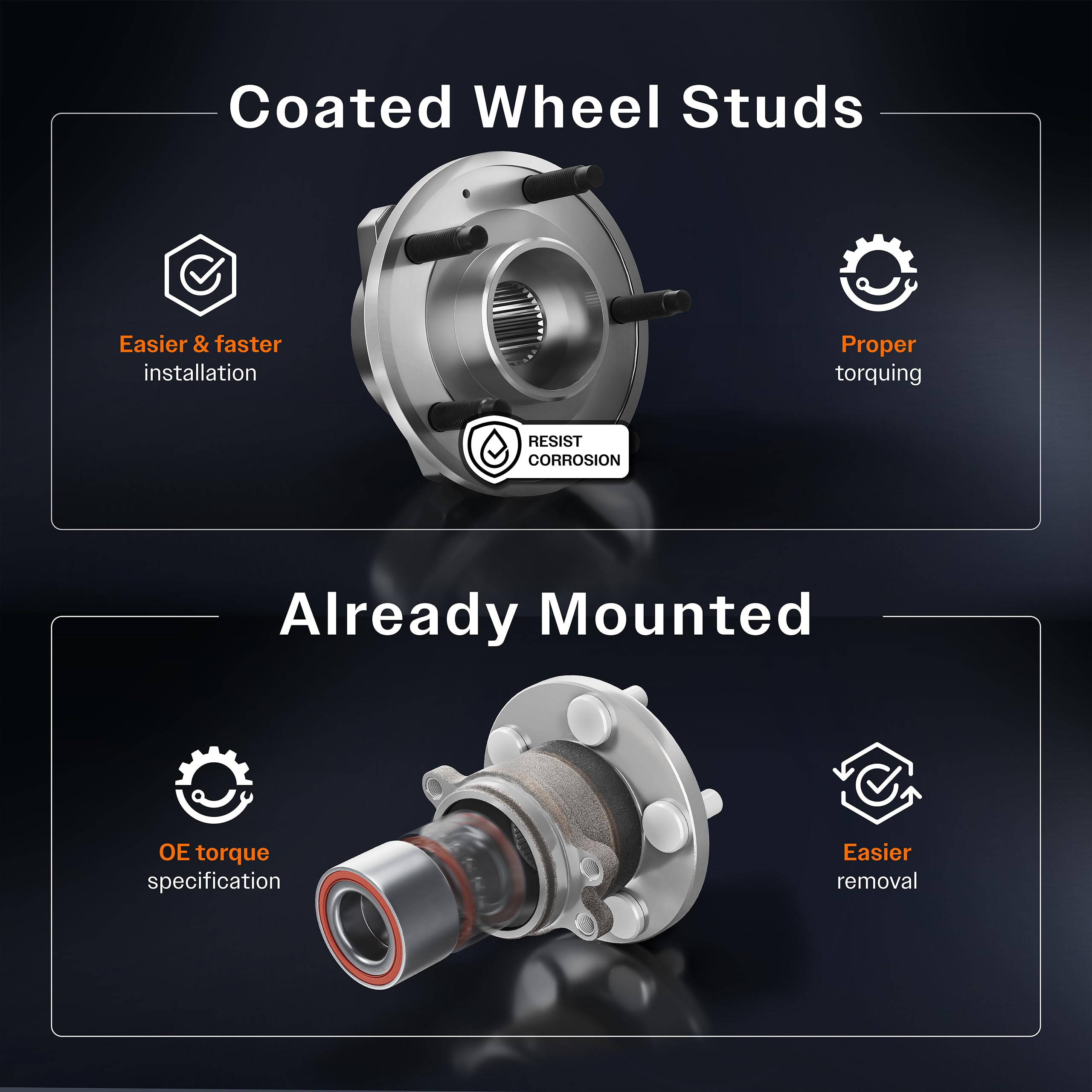 Premium Kugel Front Wheel Bearing & Hub Assembly Pair - Compatible with Ford F-250/F-350/F-450/F-550 Super Duty (Single Rear Wheels) - Driver & Passenger Side Replacement Part K70-100417 - Ideal for Off-Roading, Towing & Heavy-Duty Truck Maintenance
