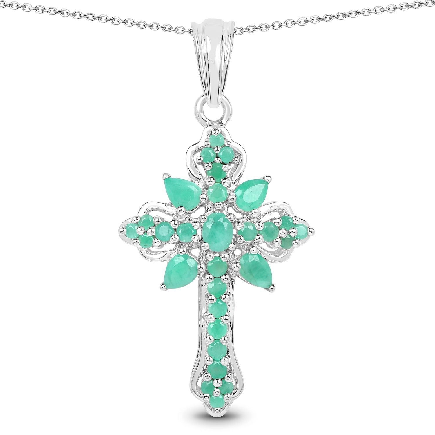 Natural Green Emerald Cross Necklace for Women – Elegant Religious Jewelry Gift for Baptism, Confirmation & Everyday Wear