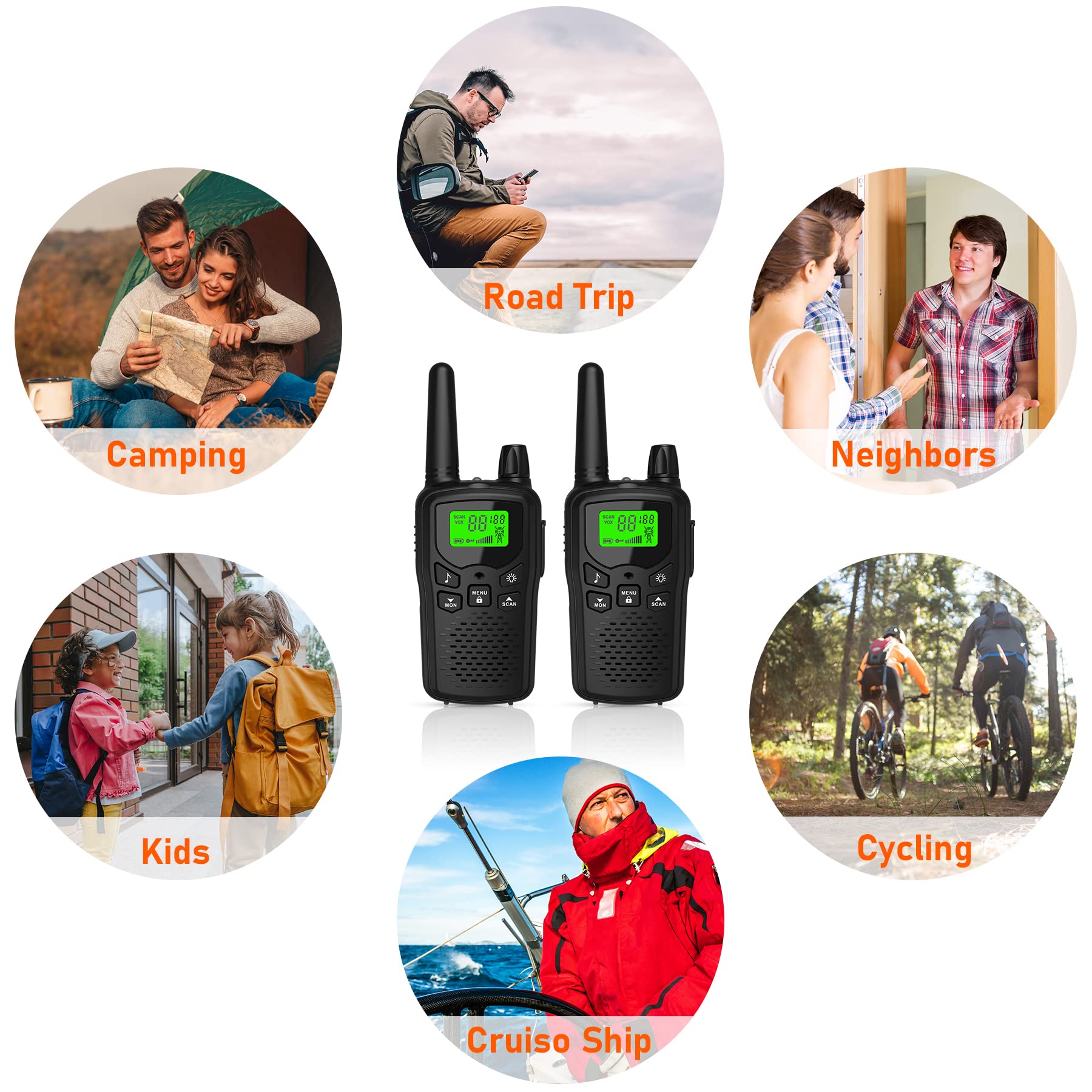 Long Range Walkie Talkies for Adults - 22 FRS Channels, Built-in LED Flashlight, VOX & LCD Display - Perfect for Hiking, Camping, Hunting & Outdoor Adventures (Black)