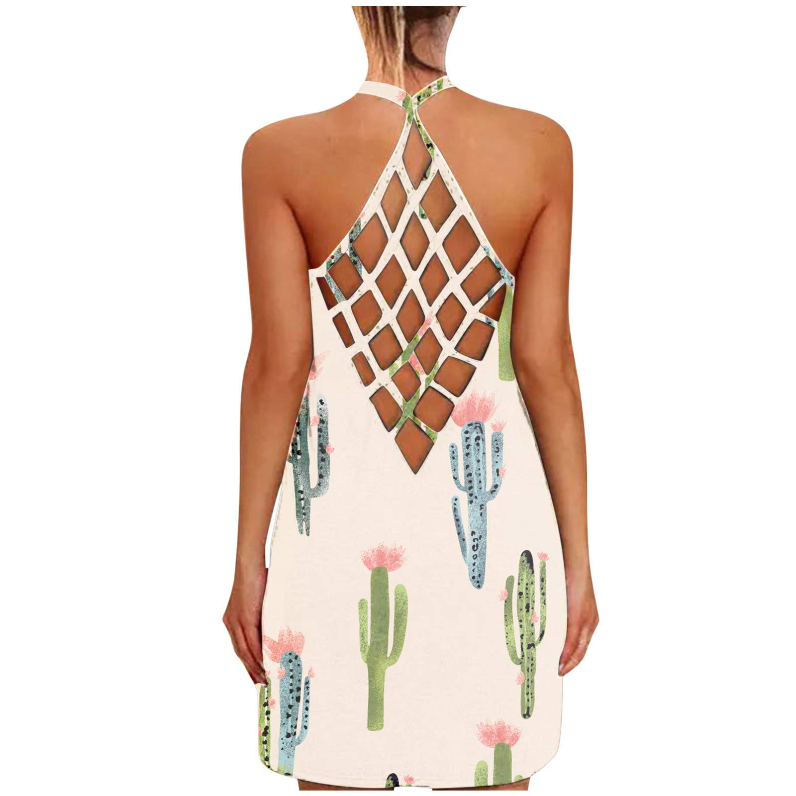 BLVB 2022 Women's Summer Casual V-Neck Print Sundress with Adjustable Straps & Open Back - Perfect for Beach Vacations, Date Nights and Summer Outings
