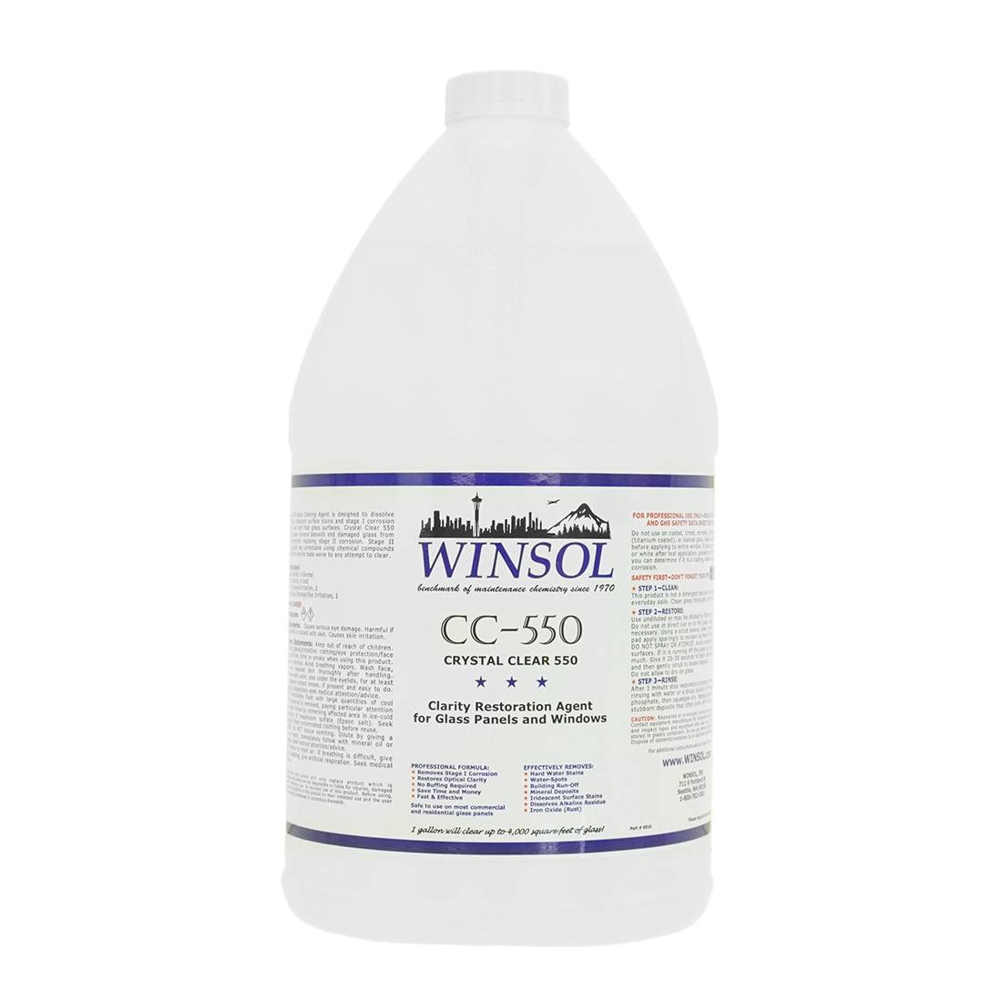 Winsol Crystal Clear 550 Glass Restorer - Professional Auto Glass Cleaner & Polish for Cars, Windows, Mirrors - Removes Scratches, Water Spots & Oxidation