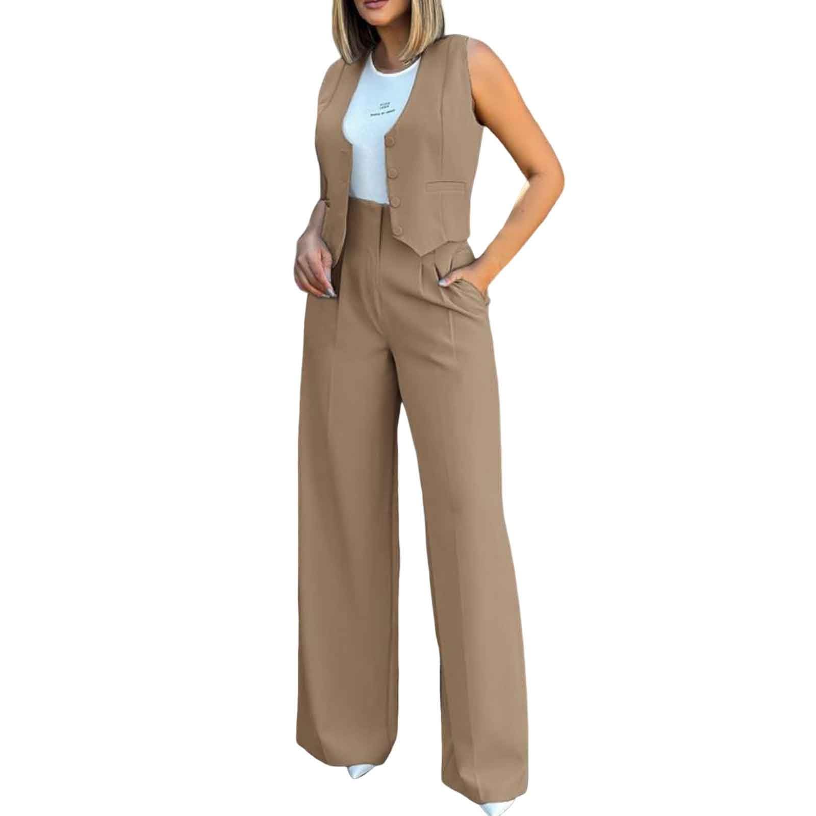 Elegant Women's Blazers & Suit Jackets - Solid Color Vest, Tank Cardigan with Pockets & Wide Leg Pants Set for Office Wear, Business Meetings & Formal Events