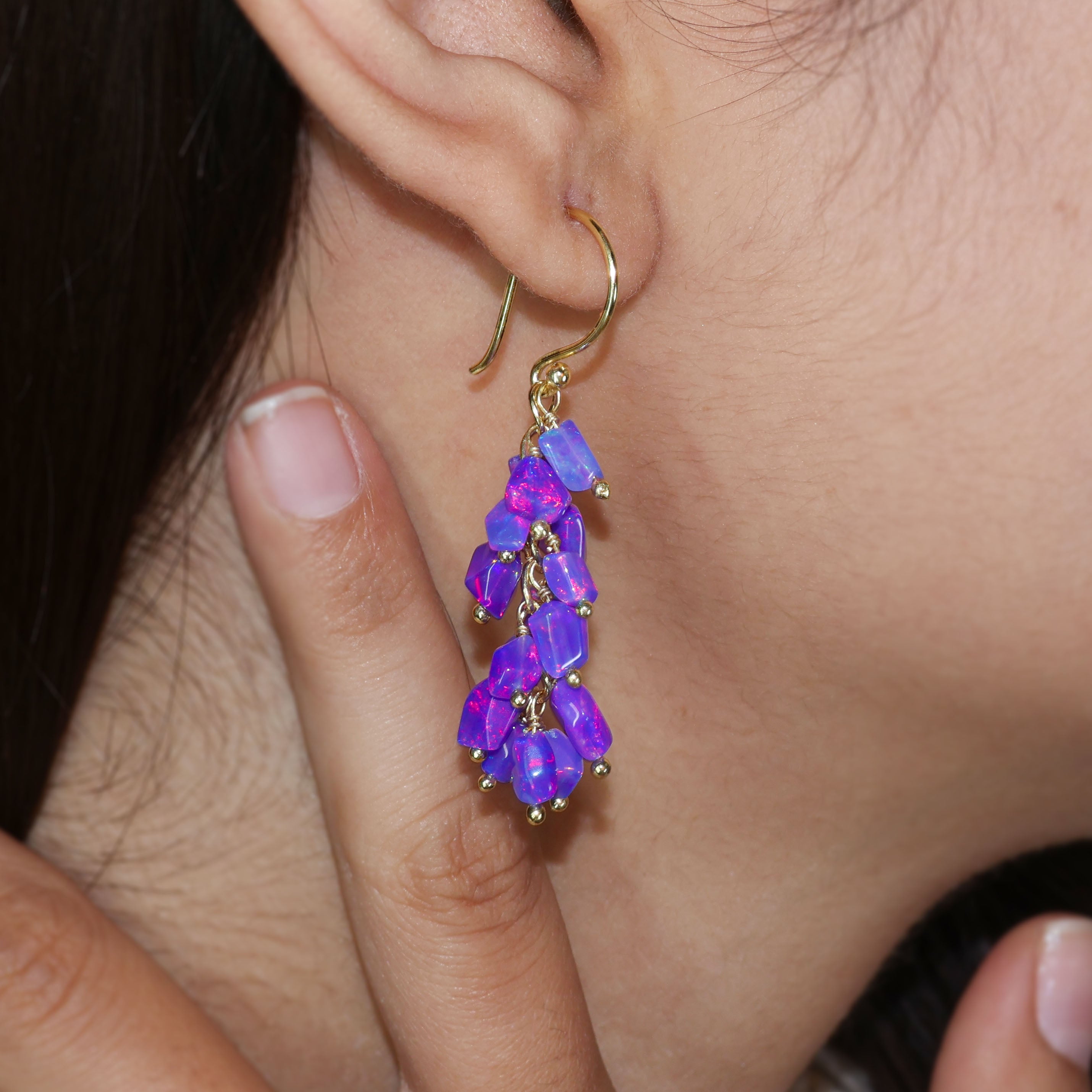 Natural Lavender Opal Tumble Beaded Cluster Earrings for Women | Boho Chic Dangle Earrings | Handmade Gemstone Jewelry for Casual Wear, Parties & Special Occasions