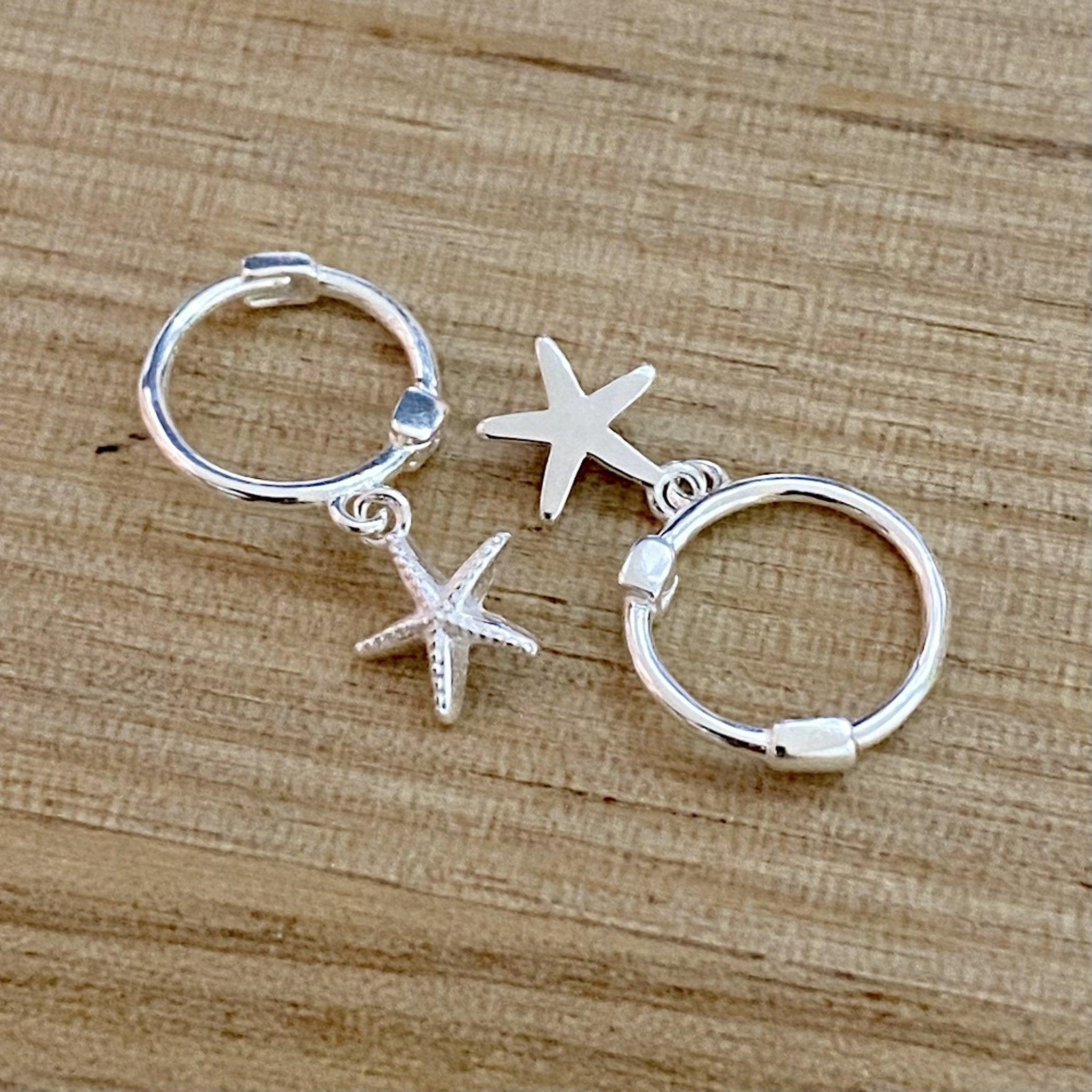 Laihas Mini Sea Star Hoop Earrings - Dainty Starfish Stud Earrings for Women, Trendy Ocean Jewelry for Beach Vacation & Summer Outfits