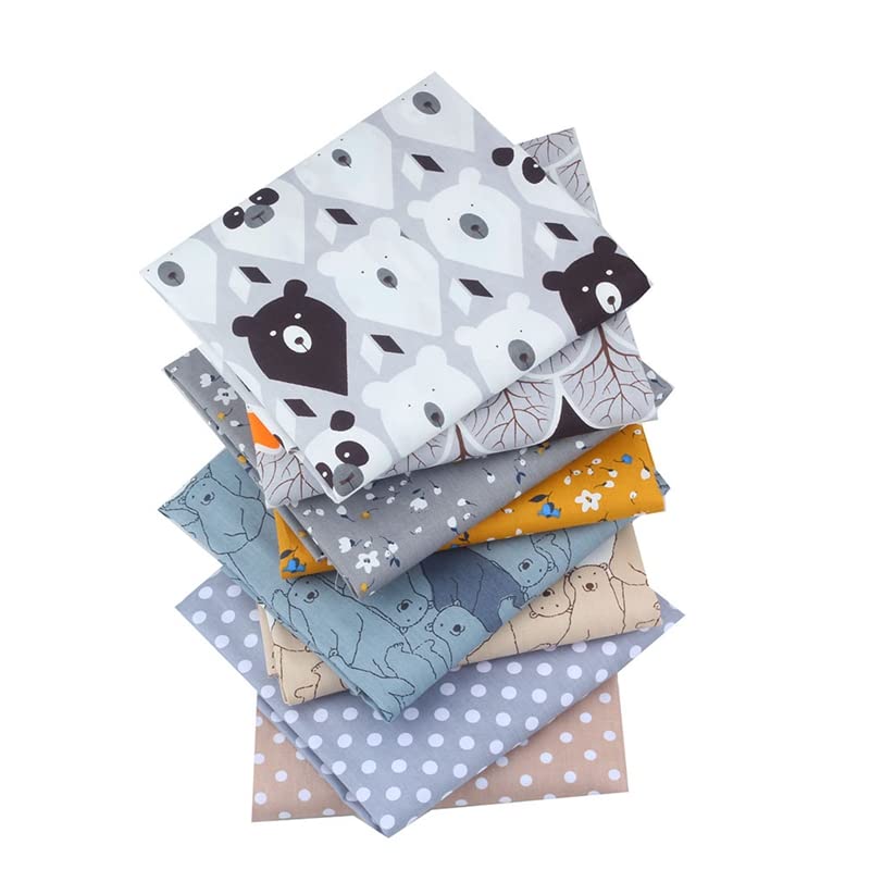 AMORNPHAN Bear & Flower Cartoon Printed 100% Cotton Quilting Fabric Bundles - 16x20 Inches Precut Set of 8 Pieces for DIY Patchwork, Needlework, Sewing, Handmade Crafts & Face Masks - Perfect for Quilting Projects, Home Decor, and Gift Making